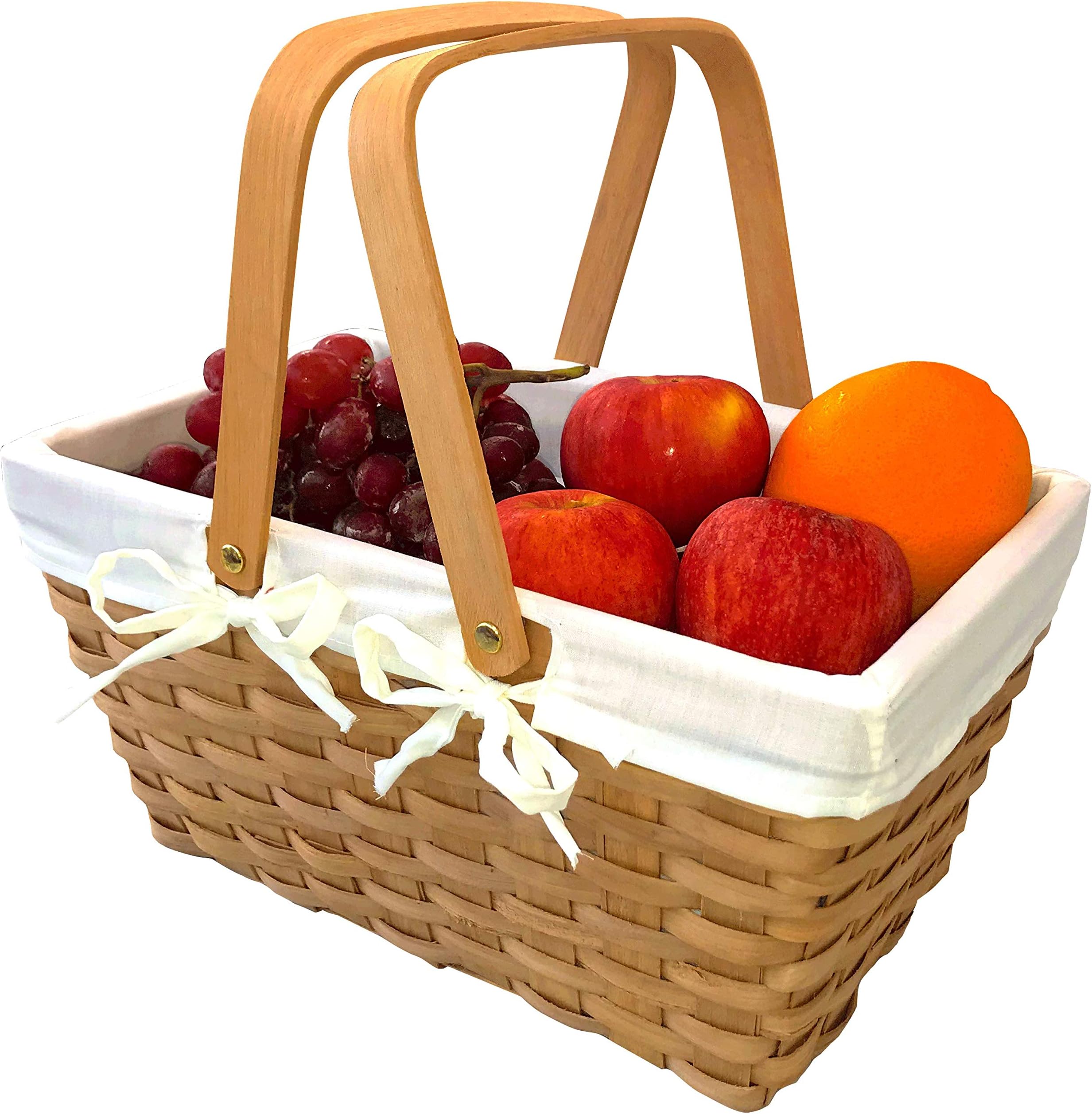 Picnic Basket Natural Woven Woodchip with Double Folding Handles | Easter Basket | Storage of Plastic Easter Eggs and Easter Candy | Organizer Blanket Storage | Bath Toy and Kids Toy Storage