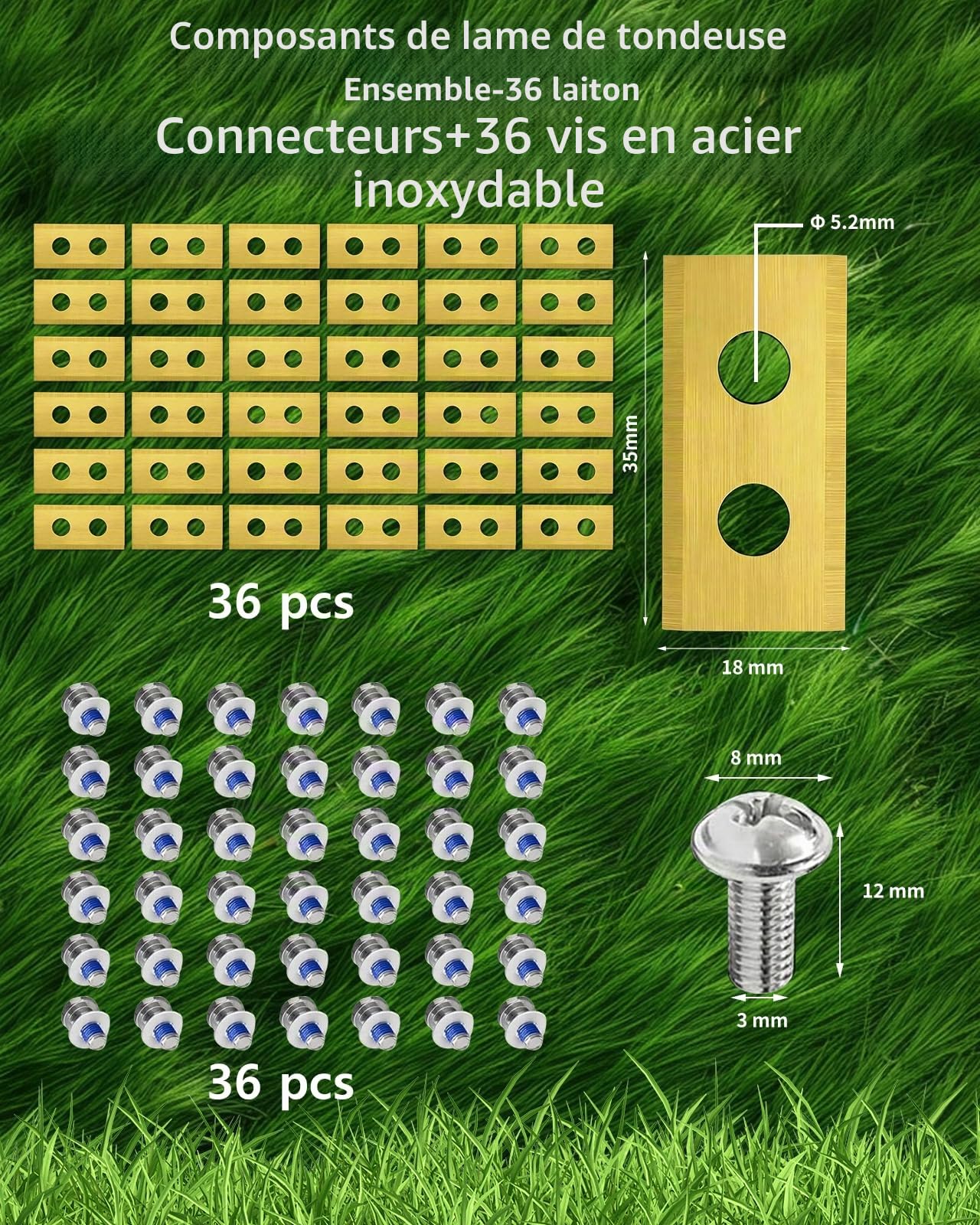 36 x Lames de Rechange Premium Titan + vis avec Sécurité pour Toutes les Séries Mammotion Luba et YUKA, LUBA AWD 1000-5000, LUBA 2 AWD 3000-10000,YUKA 600-1500, avec Boîte