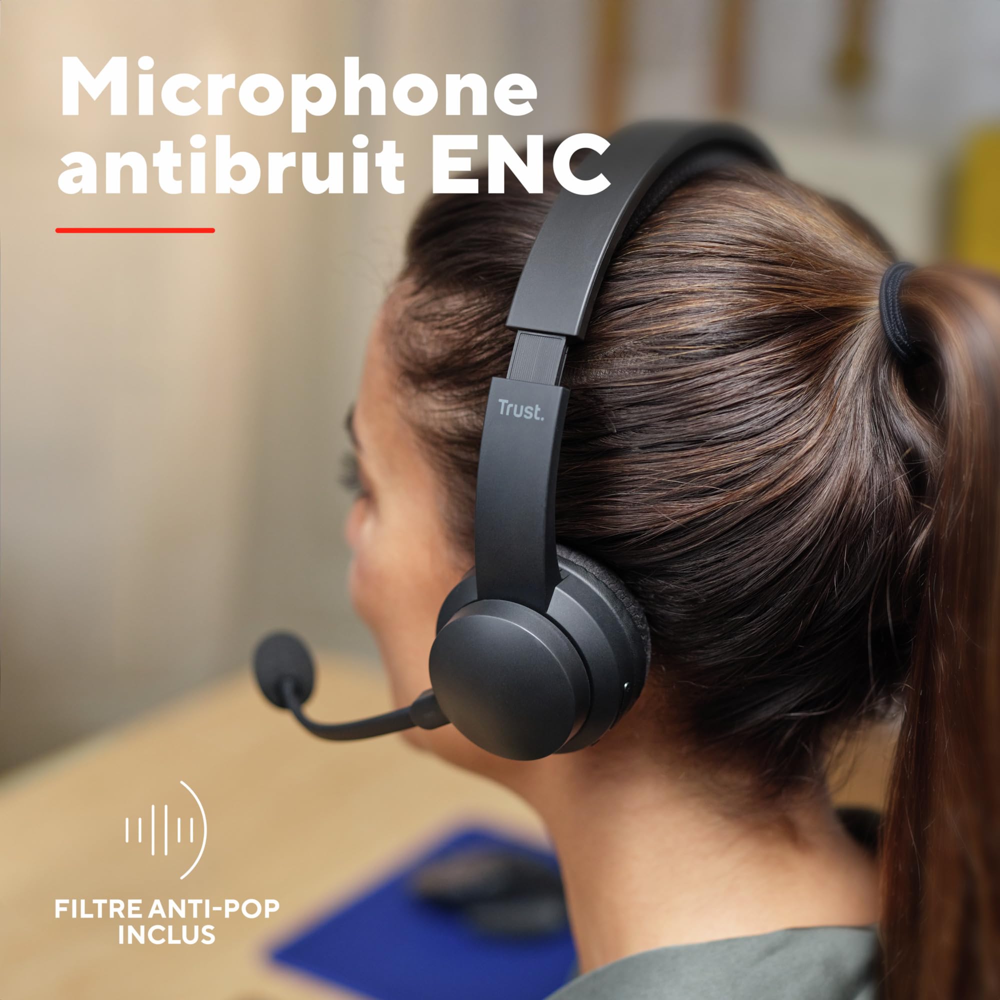 Trust Roha II Casque Bluetooth sans Fil avec Micro ENC Antibruit, Noir