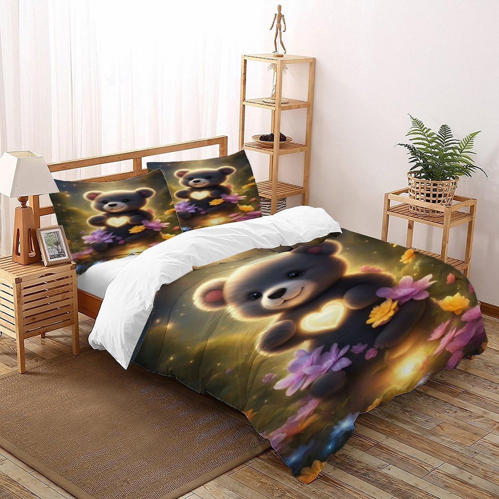 Parure de lit ours 3 pièces avec housse de couette double 200x200 cm