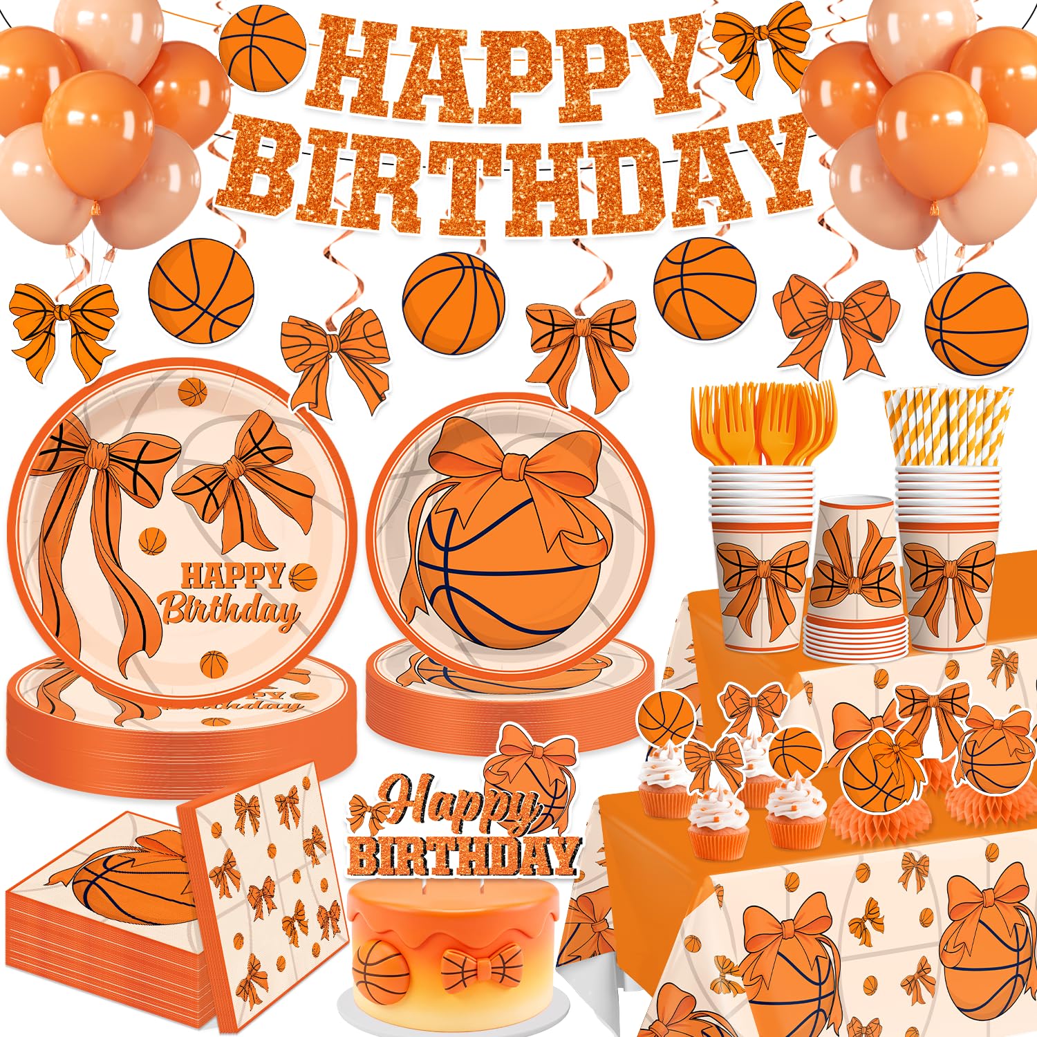 155 PCS Basketball Party Decorations — Banner, Hanging Swirls, Balloons, Tablecloth