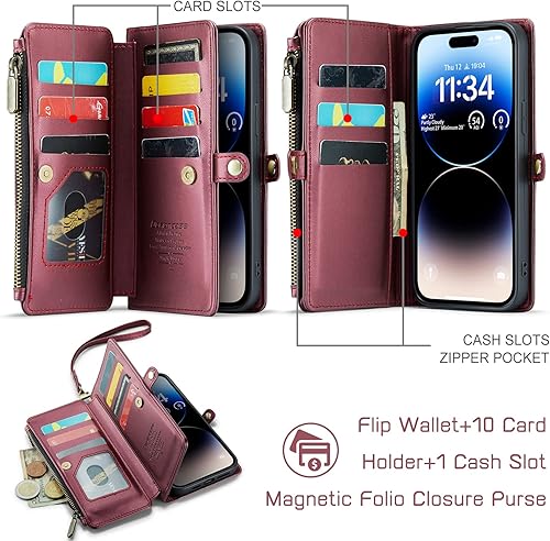 Miniatura 3 de Defencase Funda para iPhone 14 Pro Max, bloqueo RFID para iPhone 14 Pro Max, funda tipo cartera para mujeres y hombres con tarjetero de crédito con