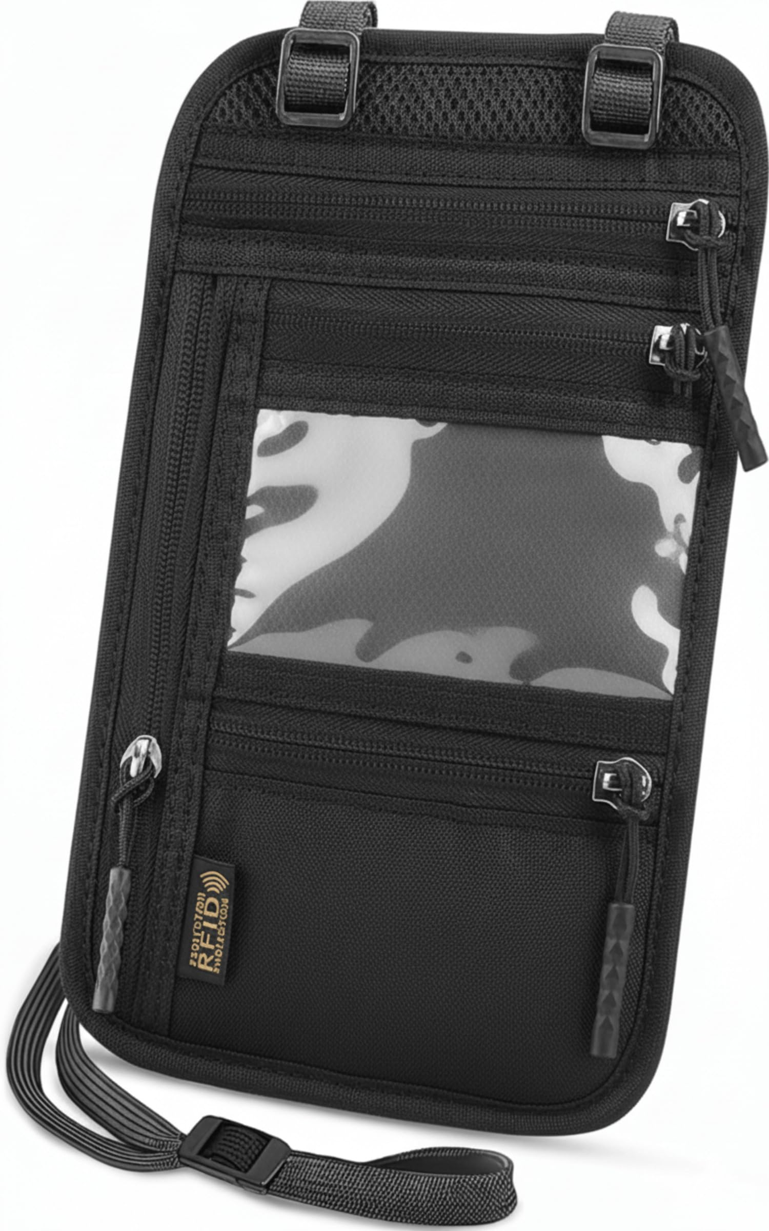 Fabric Travel Neck Wallet with RFID Blocking Â“ Passport Holder Neck Pouch for Passport Bag Men and Women to Keep Documents Safe (Color_Black, 23.5 Cm, 2 Cm)-image-0