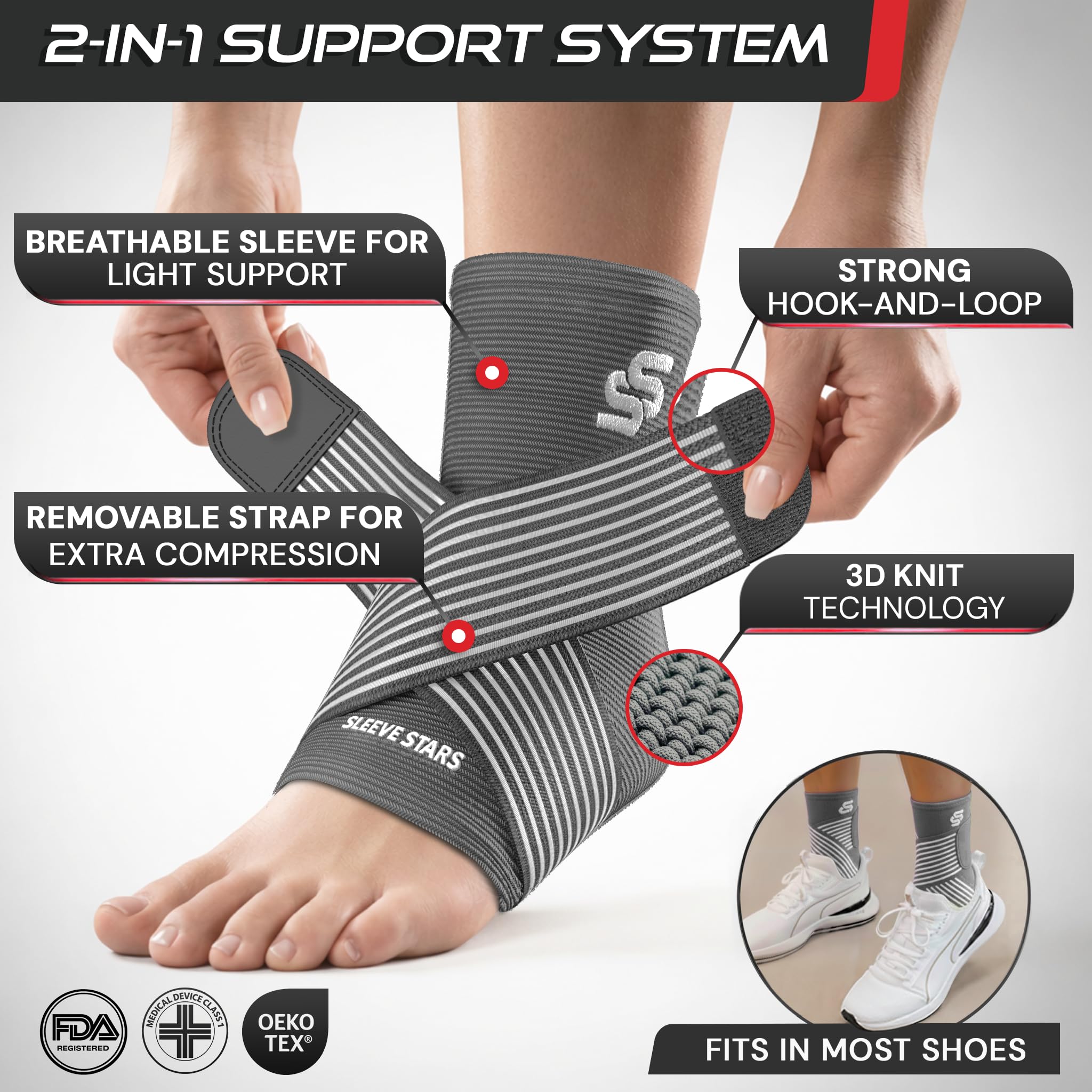 Sleeve Stars Knöchelbandage für Achillessehnenentzündung, Fuß- und Plantarfasziitis, Schmerzlinderung, Knöchelband und Kompressionswickel für Damen und Herren