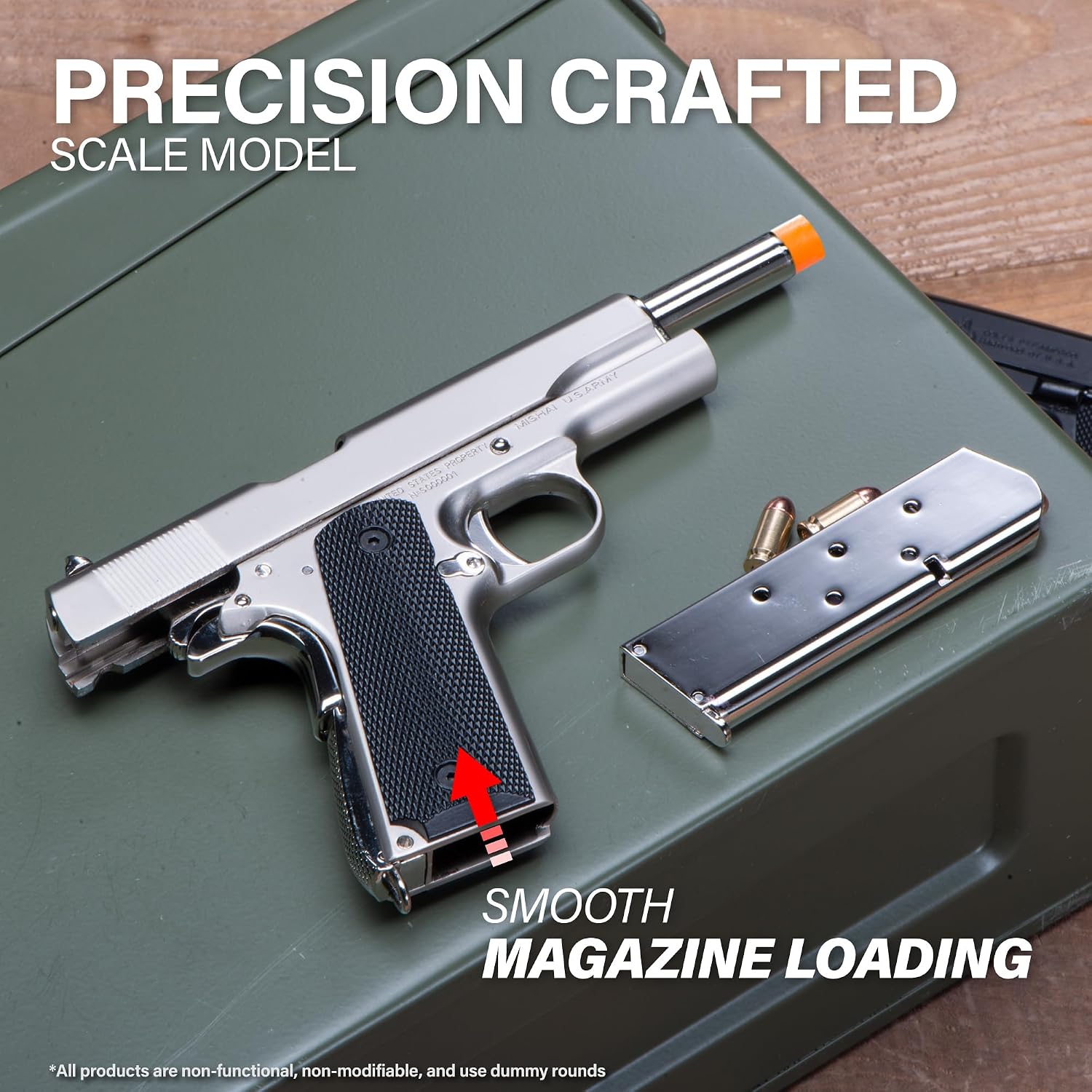 MASSIMO PRECISION Miniature M1911 Model Kit 1:1.6 Scale - Metal Build Model Set for Desktop Display - Gift for Enthusiasts & Collectors - No Shooting Function (Sliver)