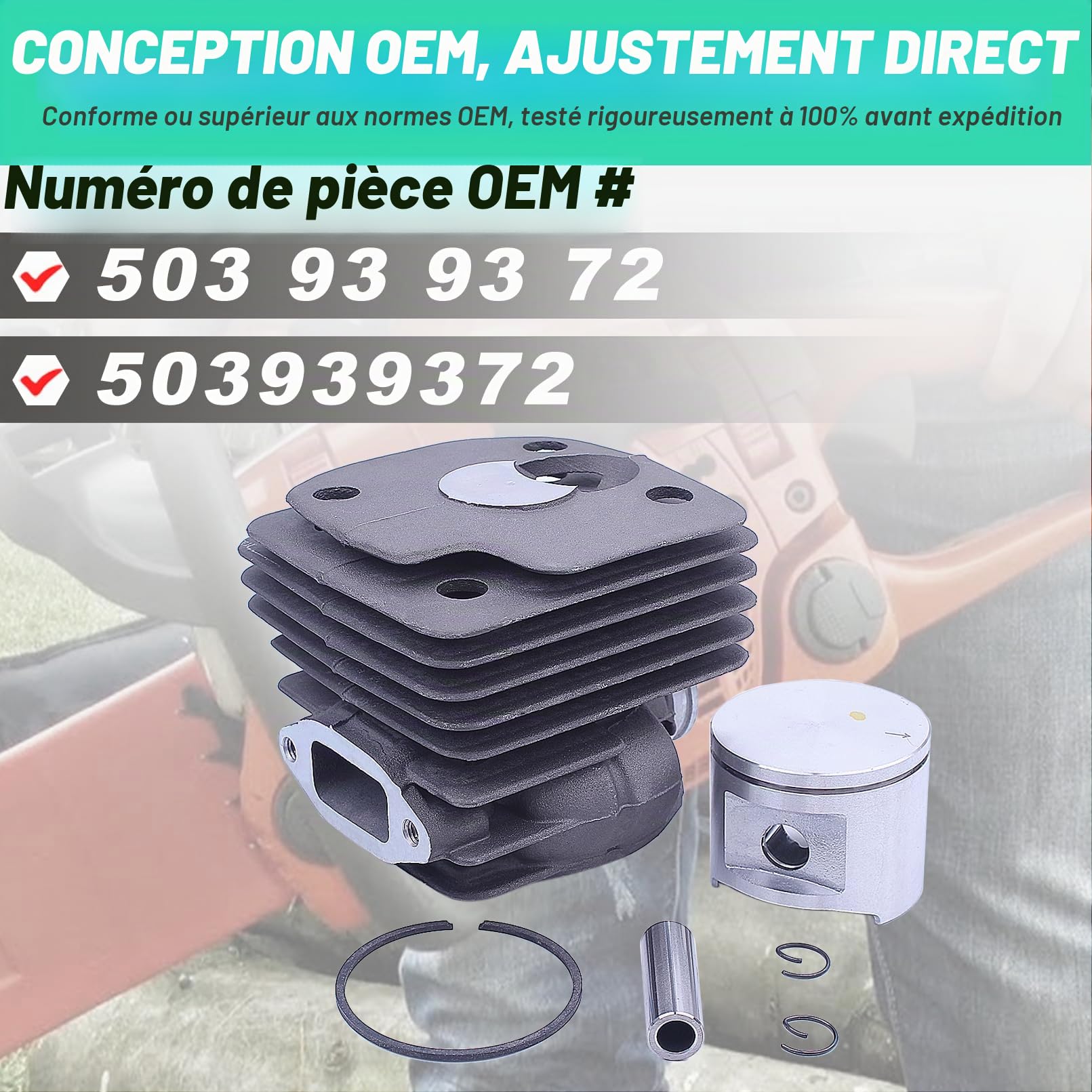 Adefol 52 mm Cylindre Piston Kit pour Husqvarna 372XP 371 365 362 375K Tronçonneuse Pièces Détachées Gros Alésage Kit de Remplacement de Piston Remplacer les Pièces 503 93 93 72