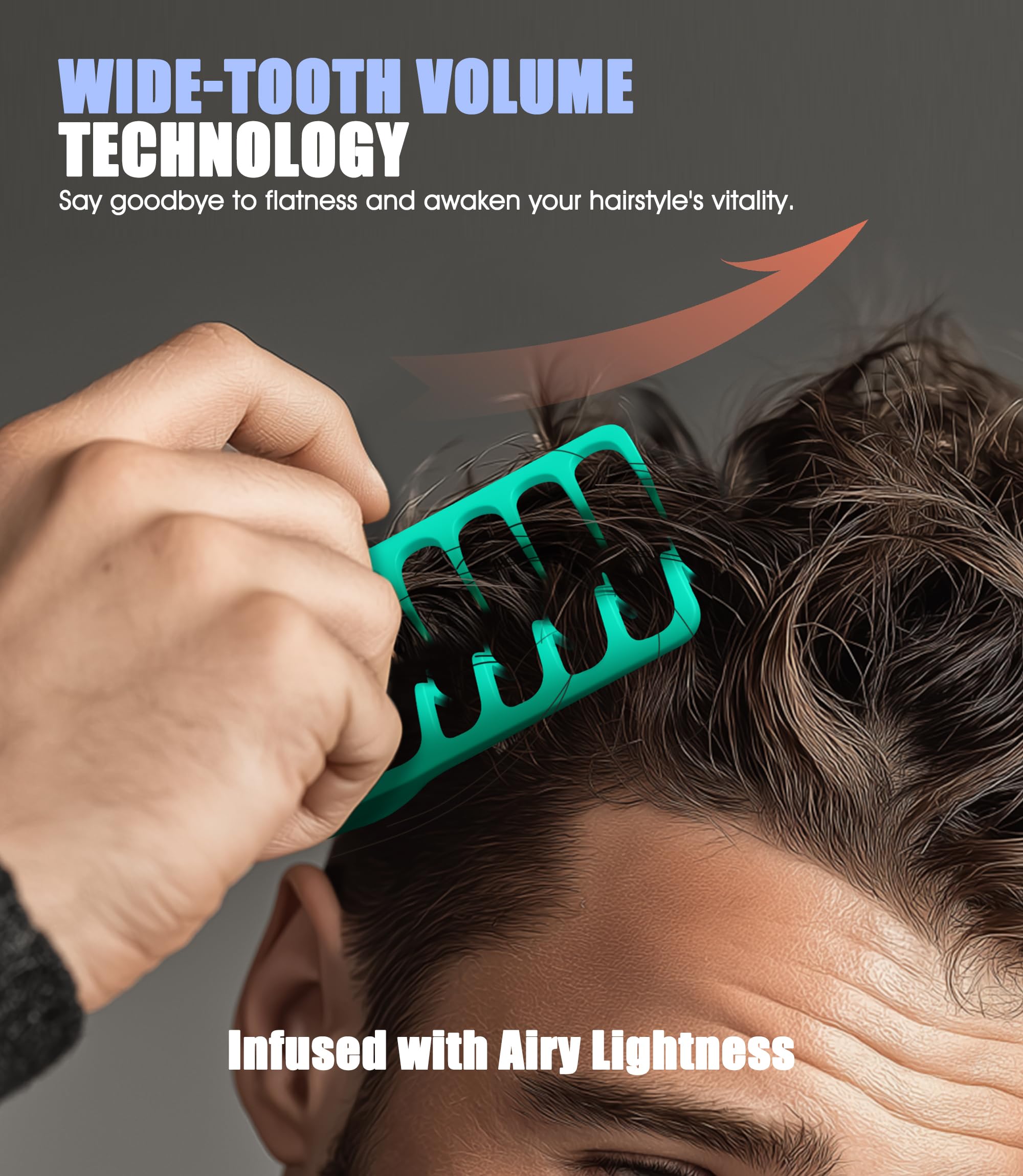 Peine de volumen con textura de 2 piezas con peine de dientes para cuidar el volumen de las raíces del cabello con la línea de flequillo, cepillo de pelo para hombres y mujeres, negro y verde azulado