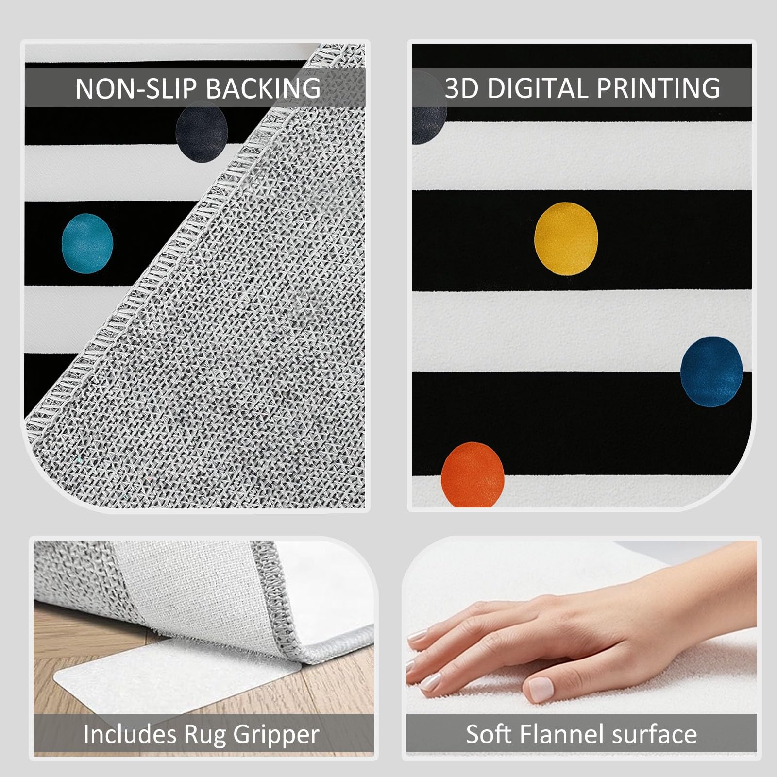 Générique Tapis Salon Lavable Pois rayés Noirs et Blancs 180x240cm Tapis Poil Ras Intérieur Moderne, Antidérapant et Résistant, Décoration pour Chambre Cuisine Bureau Maison