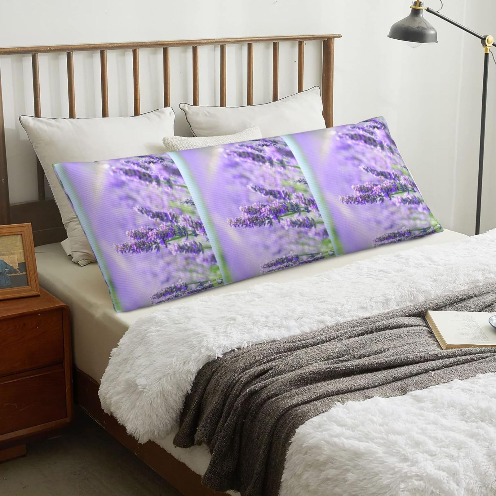 Purple Lavender, Body Pillow Cover with Zipper,Long Body Pillowcase 20 x 60 in