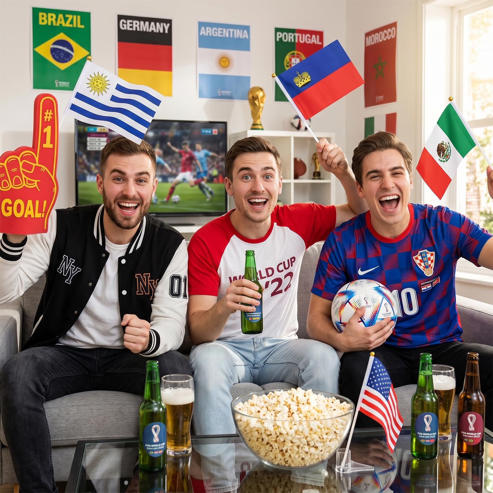 48 Paesi Bandierine a Mano Coppa del Mondo di Calcio, 14×21 cm Bandiere del Mondo con 30 cm Asta, Bandiere Palmari Coppa del Mondo 2026, Decorazioni per Feste di Calcio Eventi