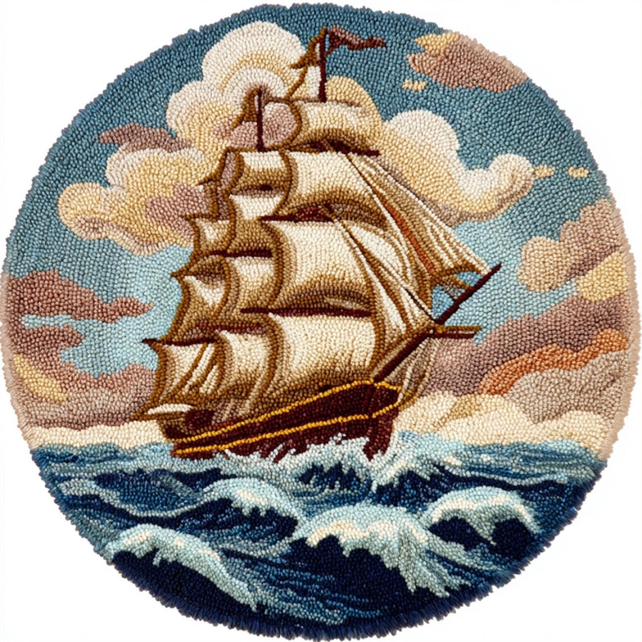 Kitquiver Rug Making Kit for Adults Vintage Sailboat 80x80cm