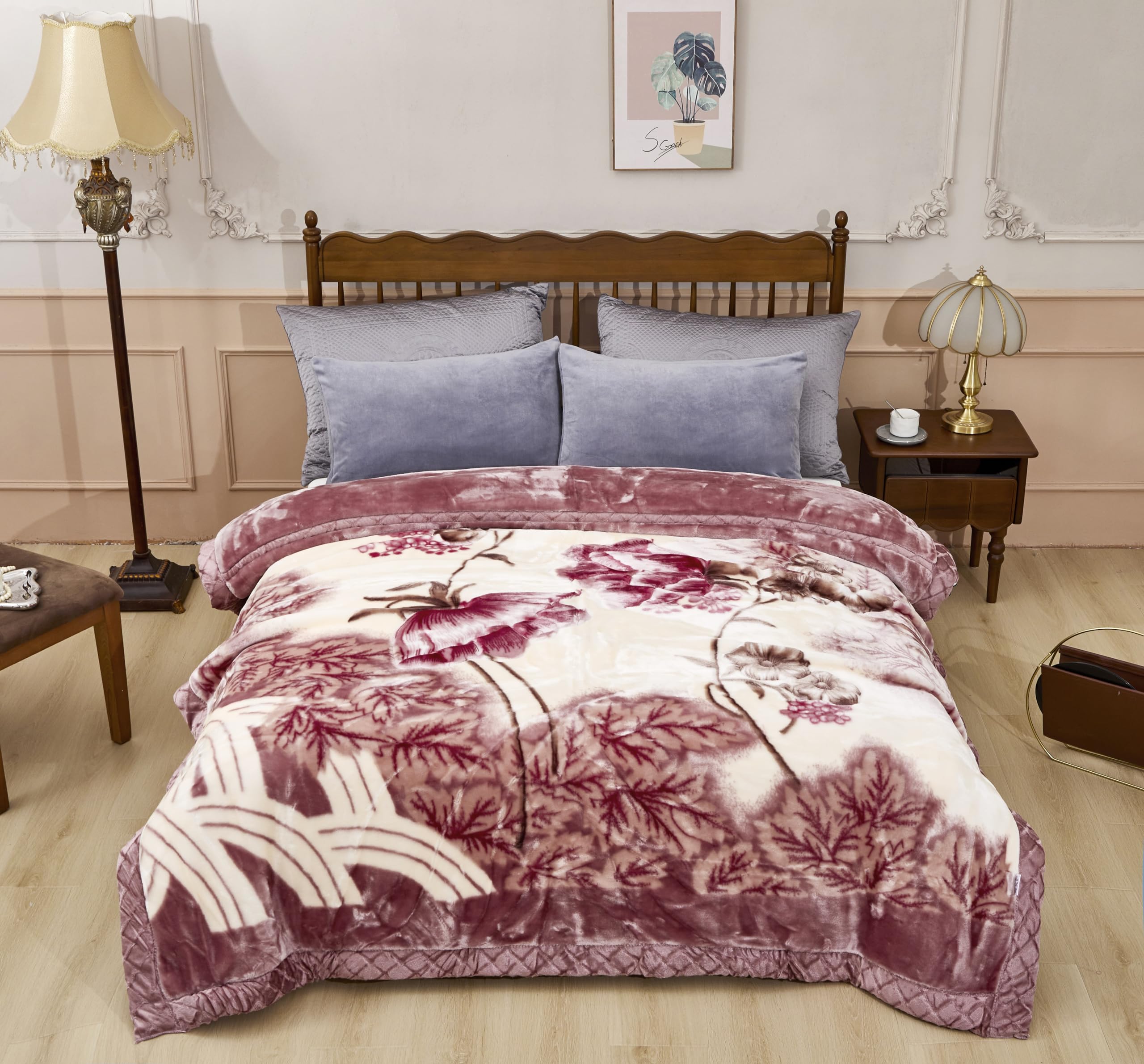 LGYKUMEG Heavy Korean Mink Blanket Queen 79"x91",Silky Soft and Warm,9lb - 2 Ply Raschel Flannel Thick Fleece Blanket,for Autumn,Winter,Bed and Sofa (200x230cm4kg)