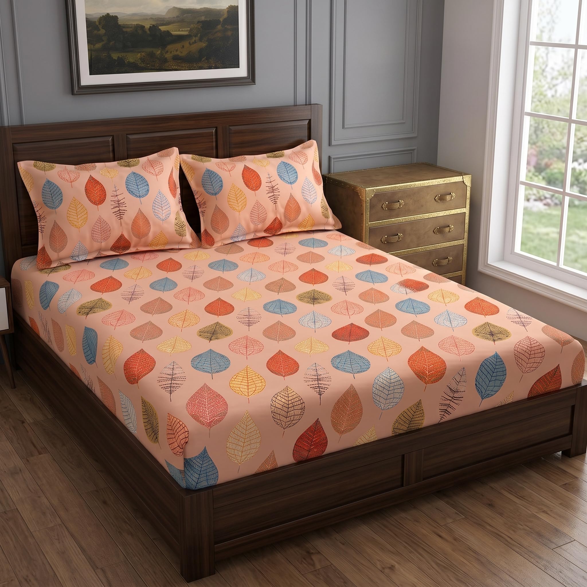 Cotton Bolls Textiles Flat Bedsheet 90x90 Inch with 2 Pillow Covers – Soft Breathable, Printed Bedding Set for Double Bed-image-20