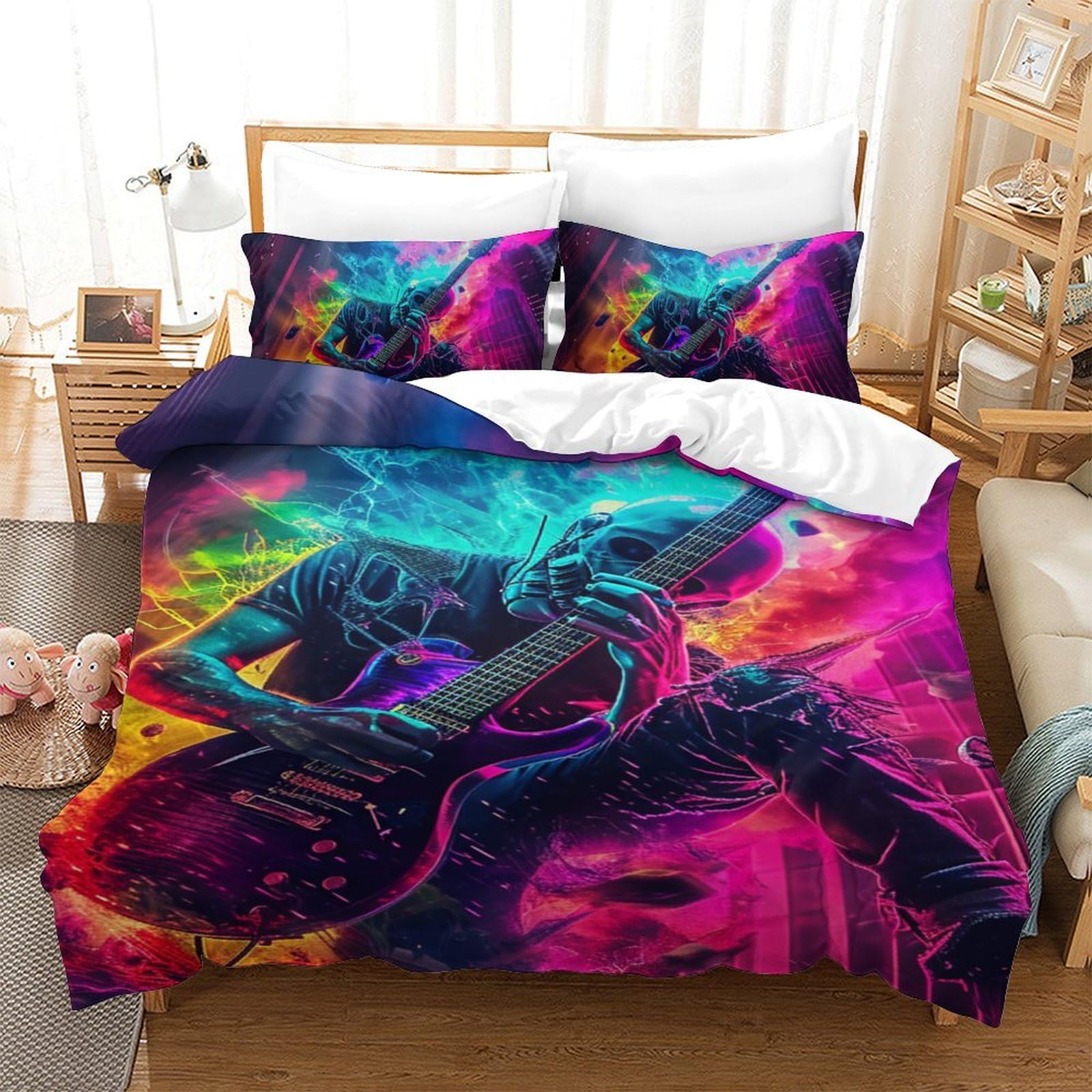 Housse de couette guitare 3D ensemble de literie microfibre respirante lit single 140x200