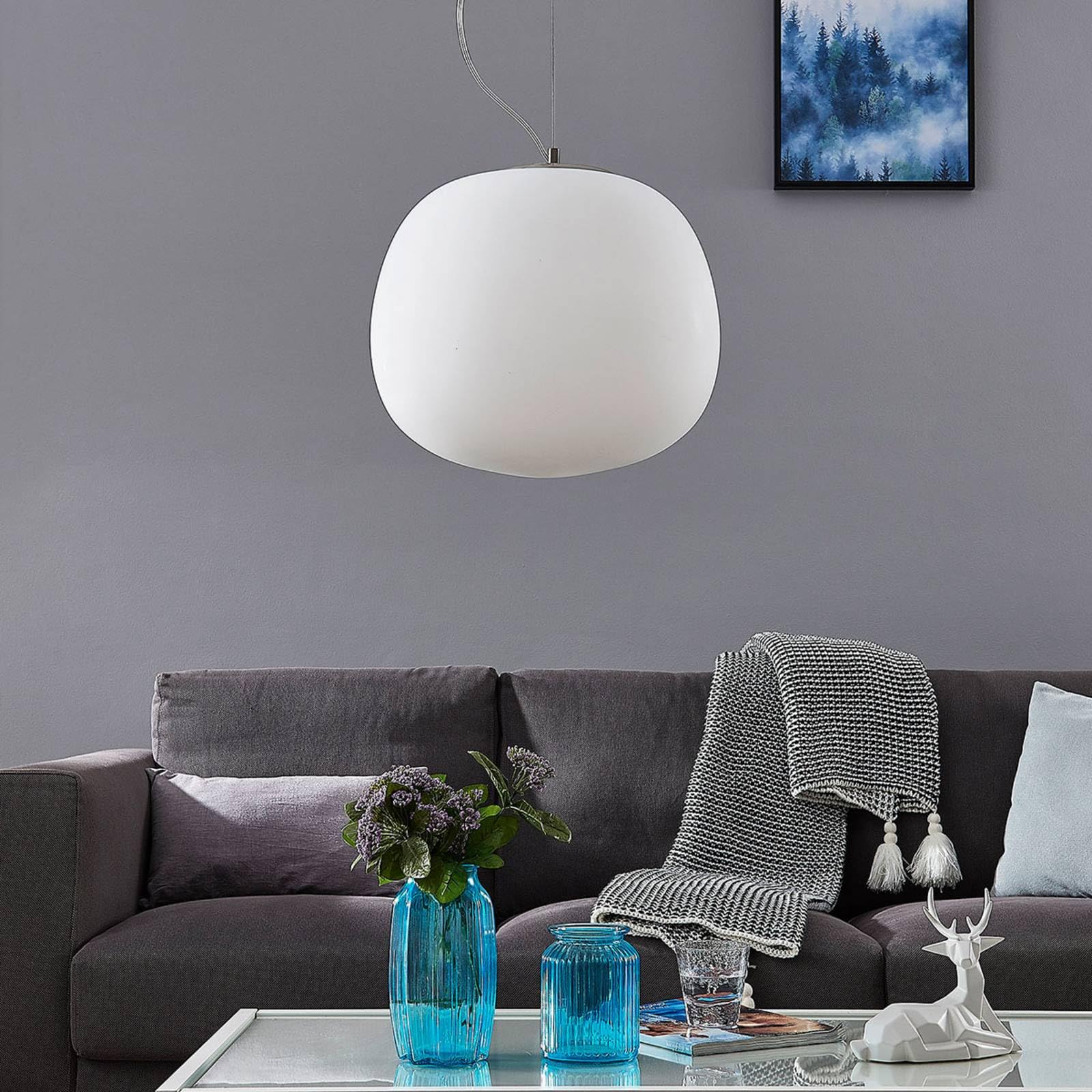 Lindby Lampada a sospensione soffitto, Lampadario soggiorno moderno cucina Sfera in Vetro pendente Bolla di Bianco Stile Nordico Elegante Ø38 cm E27