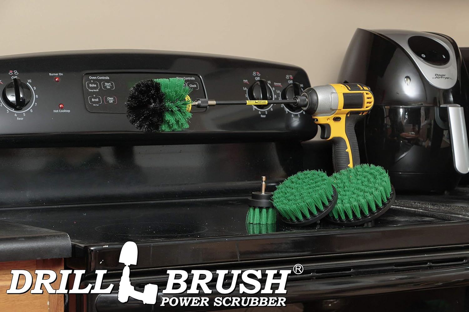 Kitchen Cleaning Supplies - Drill Brush Set with Extension - Counter Scrubbing Brushes, Stove Cleaning Tools - Oven Spot Cleaning Tool - Home Sink Scrubbing Brush Set - Cast Iron Pot Cleaning Brushes