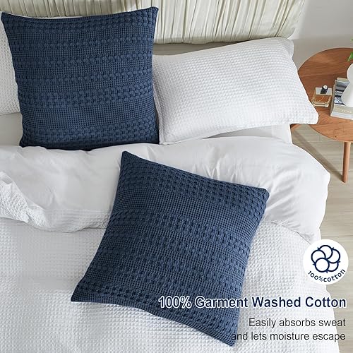 Miniatura 2 de PHF Fundas de almohada 100% algodón tejido de gofre de 24 x 24 pulgadas, paquete de 2 fundas cuadradas de lujo para decoración elegante del hogar
