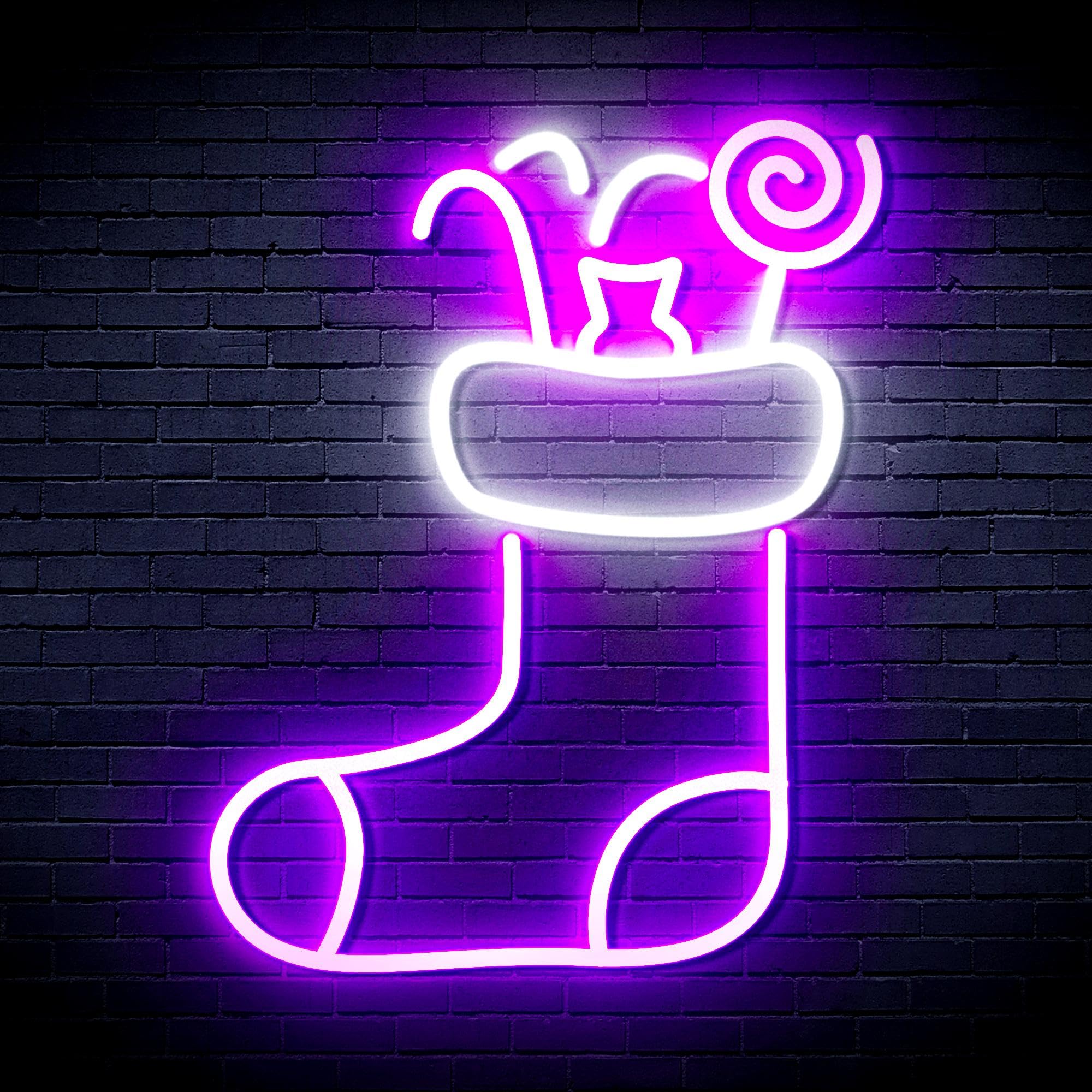 ADVPRO Cartel de neón LED de silicona con sombrero de Navidad con Cndies Flex, blanco y morado, st16s66-fnu0145-wp
