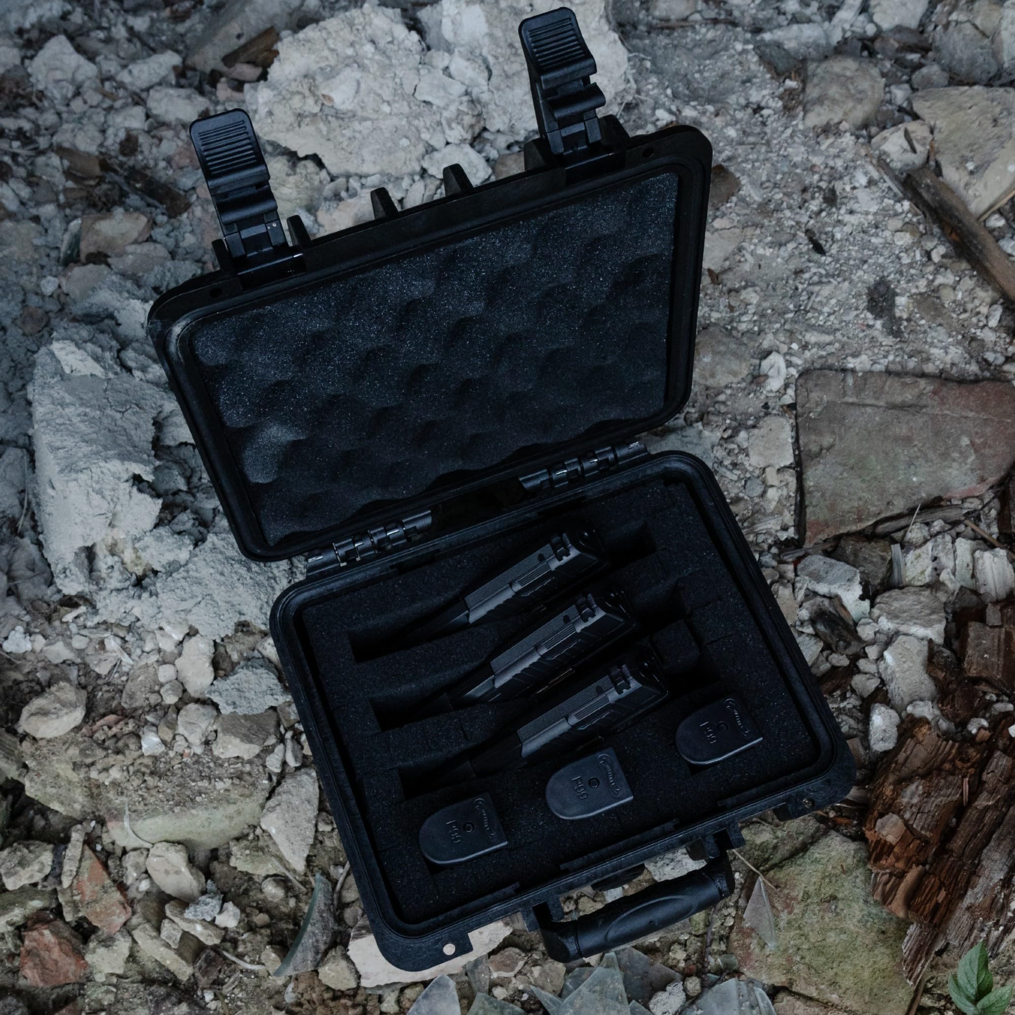 OpTacs Waffenkoffer Pistolenkoffer für Kurzwaffen mit Rasterschaumstoff abschließbar - Airsoft Pistole Gun Case 27x23x18cm wasserdicht für Waffen und Zubehör