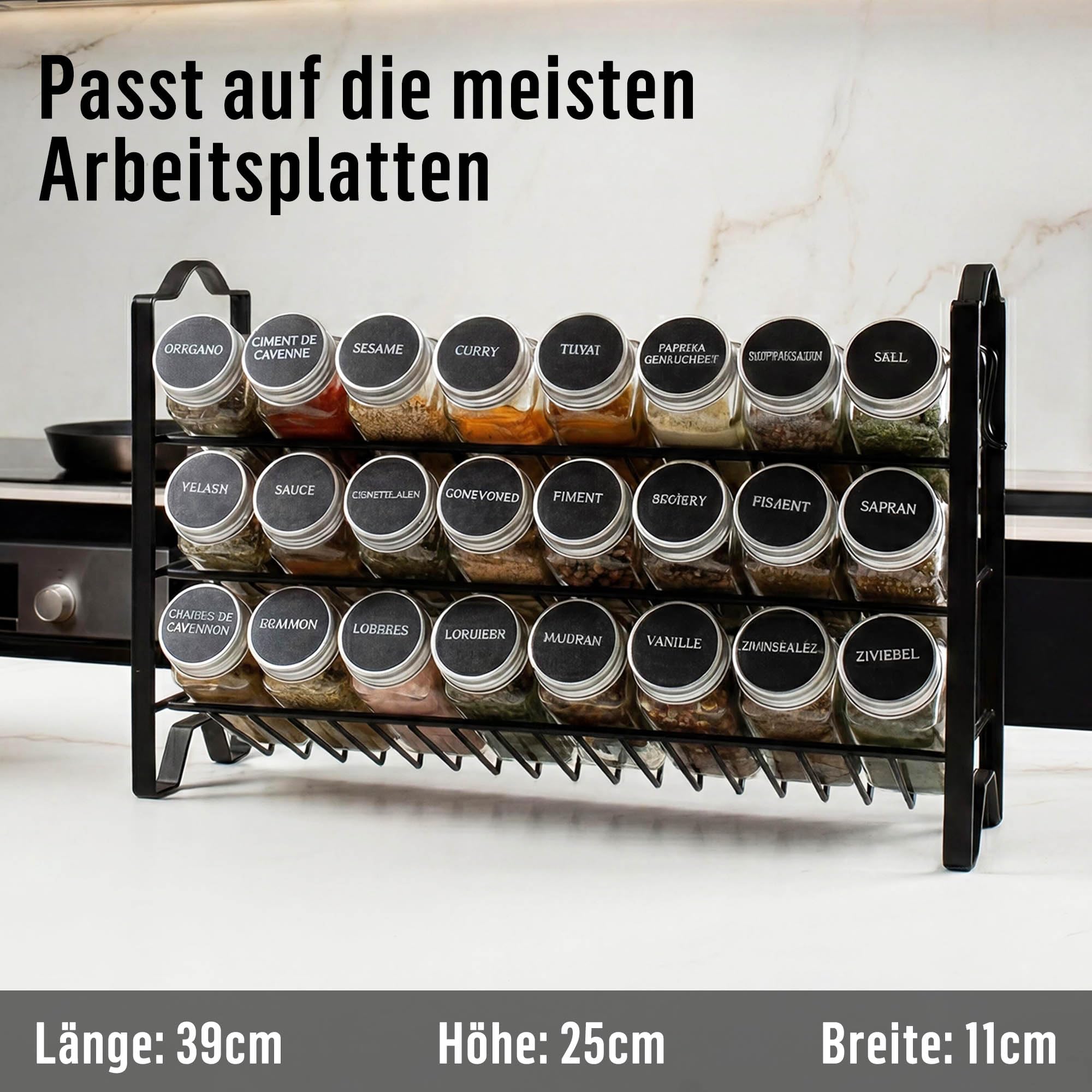 Deco haus® Gewürzregal Stehend & Wand [MIT GEWÜRZDOSEN & ETIKETTEN] - Gewürz Organizer - Spice Rack Organizer - Gewürzständer - Gewürzregalsystem Hängend - Gewürzaufbewahrung - Gewürzgläser mit Regal