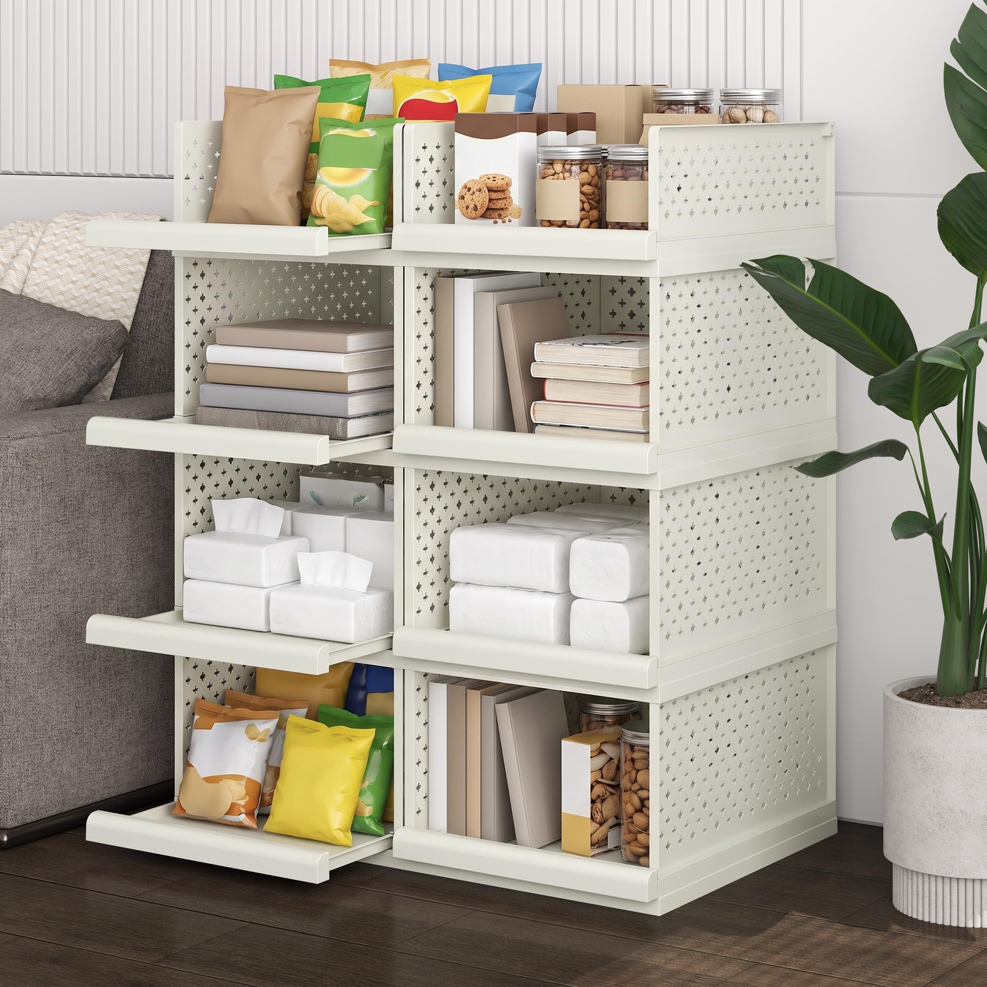 Schubladenregal Kunststoff Organizer, 8 Stuick, 163 cm | Stapelbares Regal Hoch für Bad, Küche & Büro (32,5cm B x 42,5cm T)