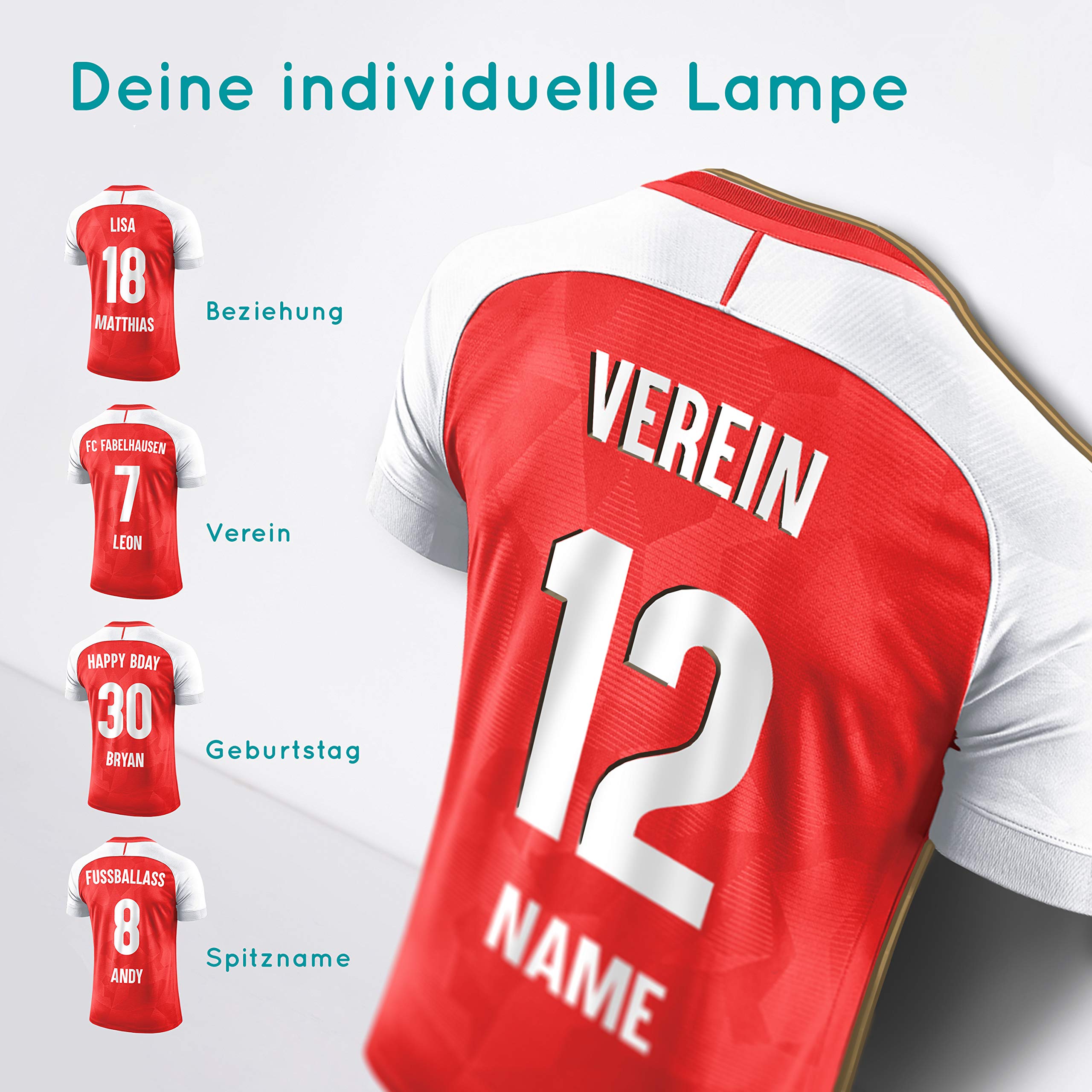 Elbeffekt Trikotlampe für Arsenal Fans aus Holz - personalisierbares Geschenk - schenke Dein individuellen Arsenal Fanartikel aus Echtholz