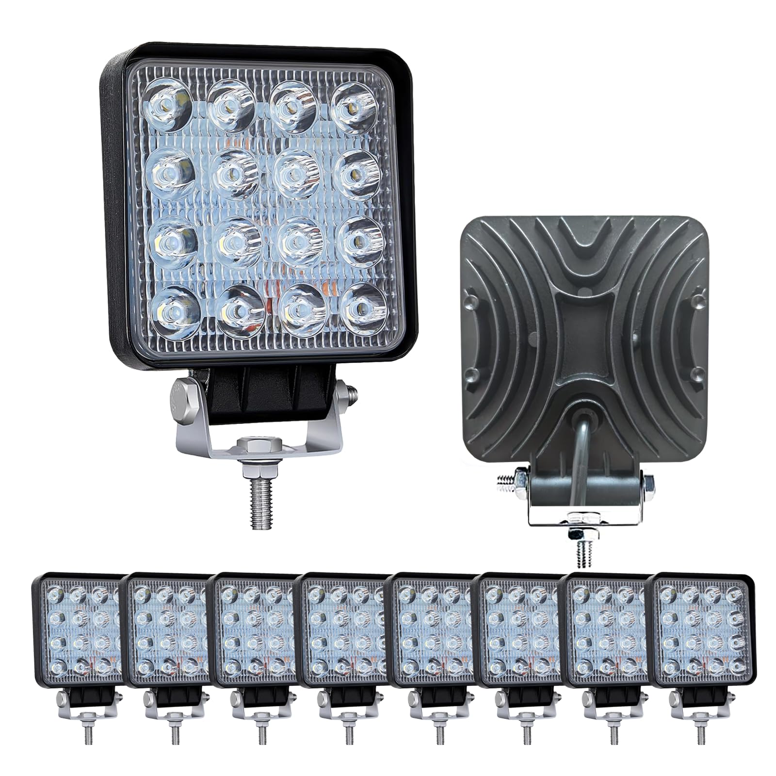 LightsGoGo LED Pods for Trucks, 4 Inch LED Work Lights 48W 4000lm 12V 24V Waterproof Square Off Road LED Light Bar for ATV UTV RV Tractor Offroad Driving Lighting 10Pcs