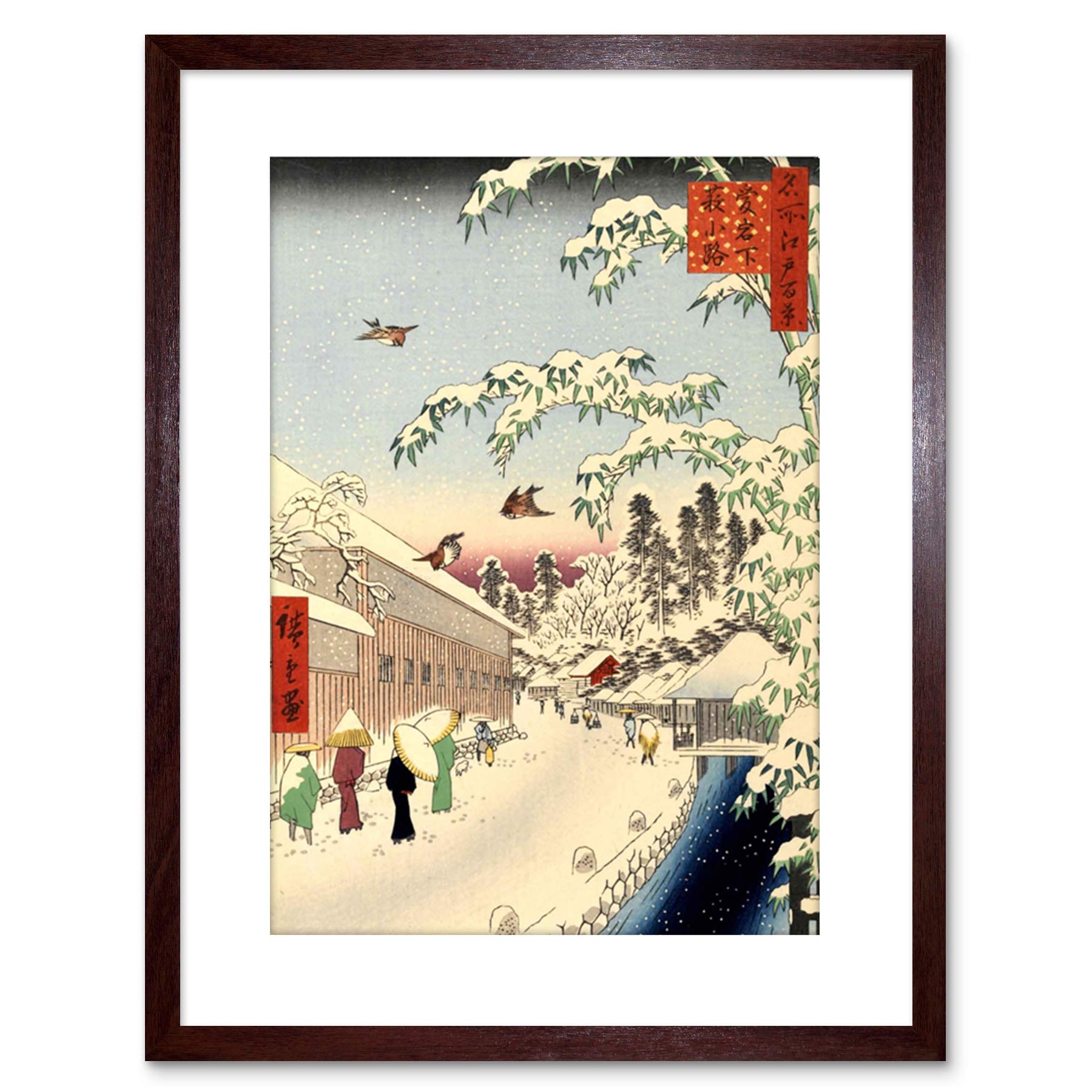 Wee Blue Coo Painting Japanese Woodblock Winter Street Framed Wall Art Print