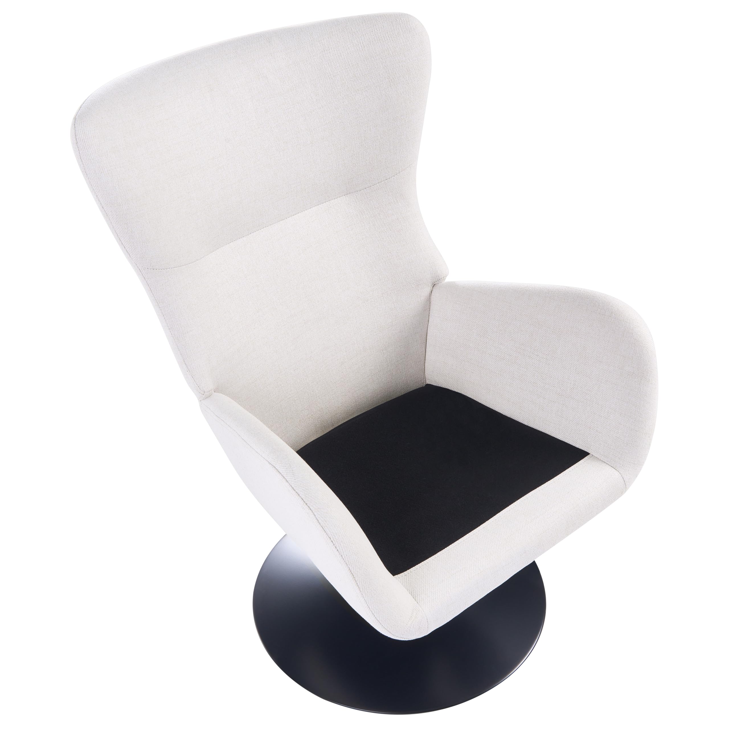 Beliani Sillón Giratorio tapizado de Tela Patas macizas de Hierro Negro Base giratoria de 360° cojín del Asiento Blanco Crema Vigge