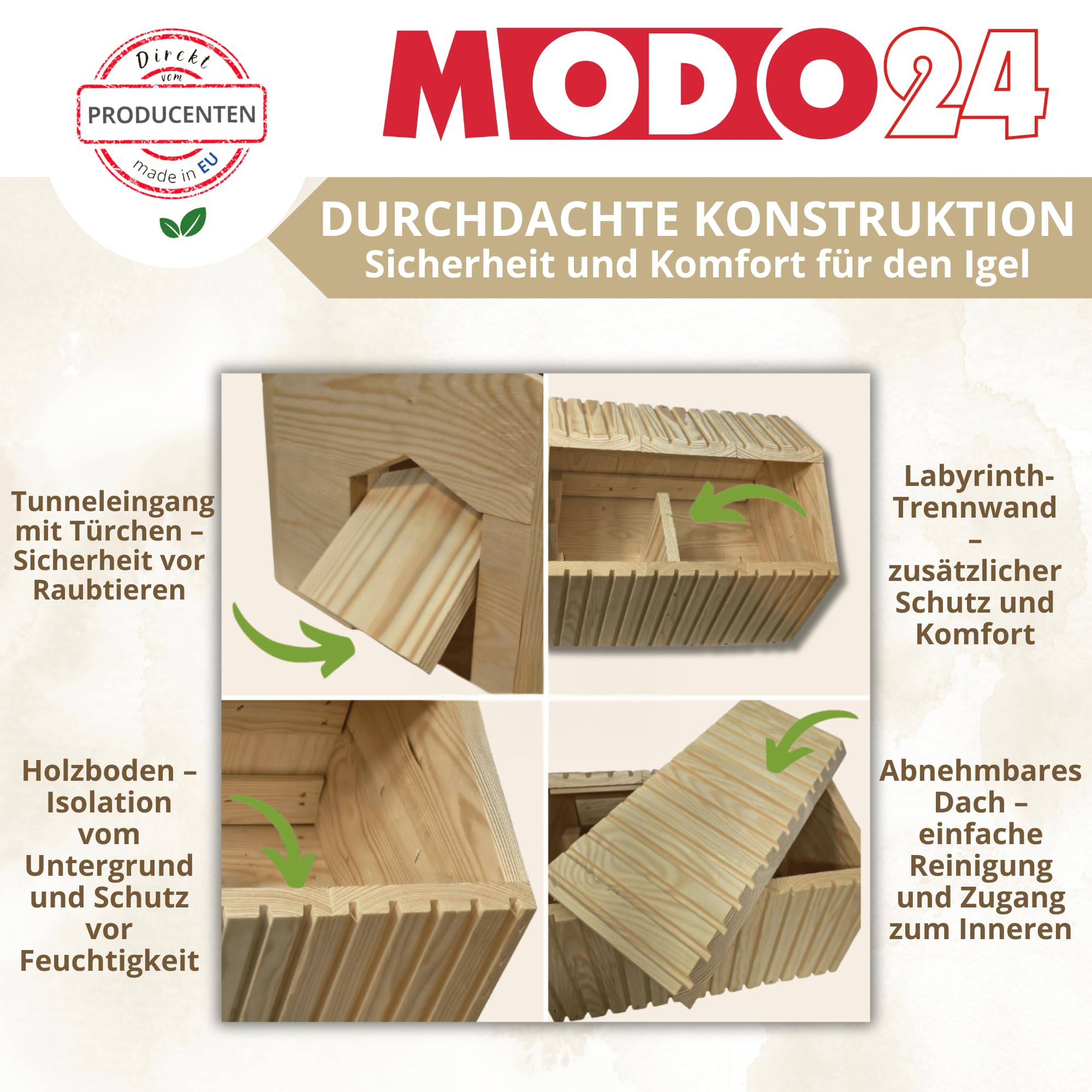 Igelhaus aus FSC Holz 25x36x27 cm Schwarz Igelhütte Igelhotel mit Labyrintheingang Wetterfestes Dach Winterschlaf Nisthaus Garten