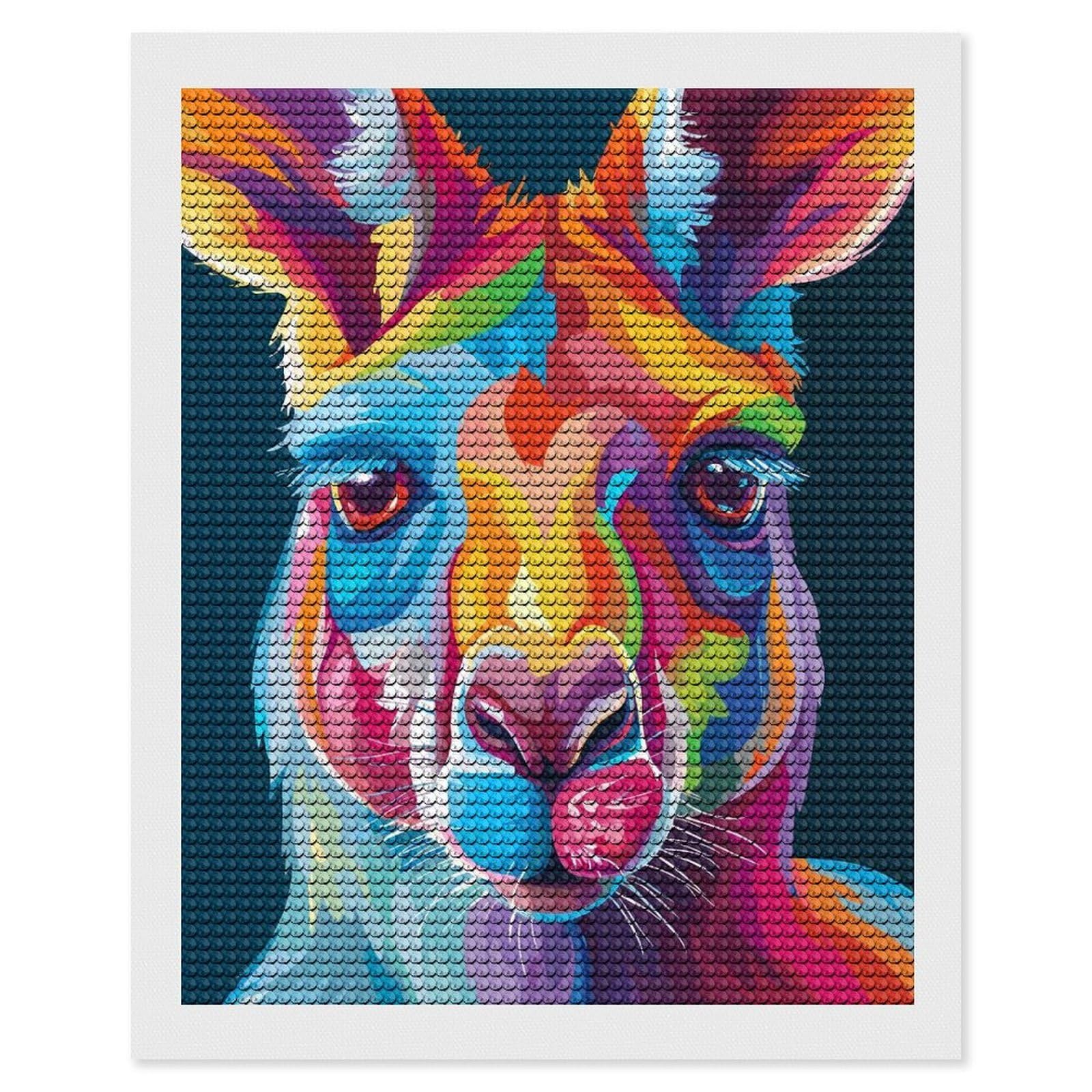 Junmoney Colorful Kangaroo Portrait Diamond Art Kit 16"x20", Vintage Style Decor, Stress Relief Craft, Decor Project, Relaxing DIY, Creative Hobby