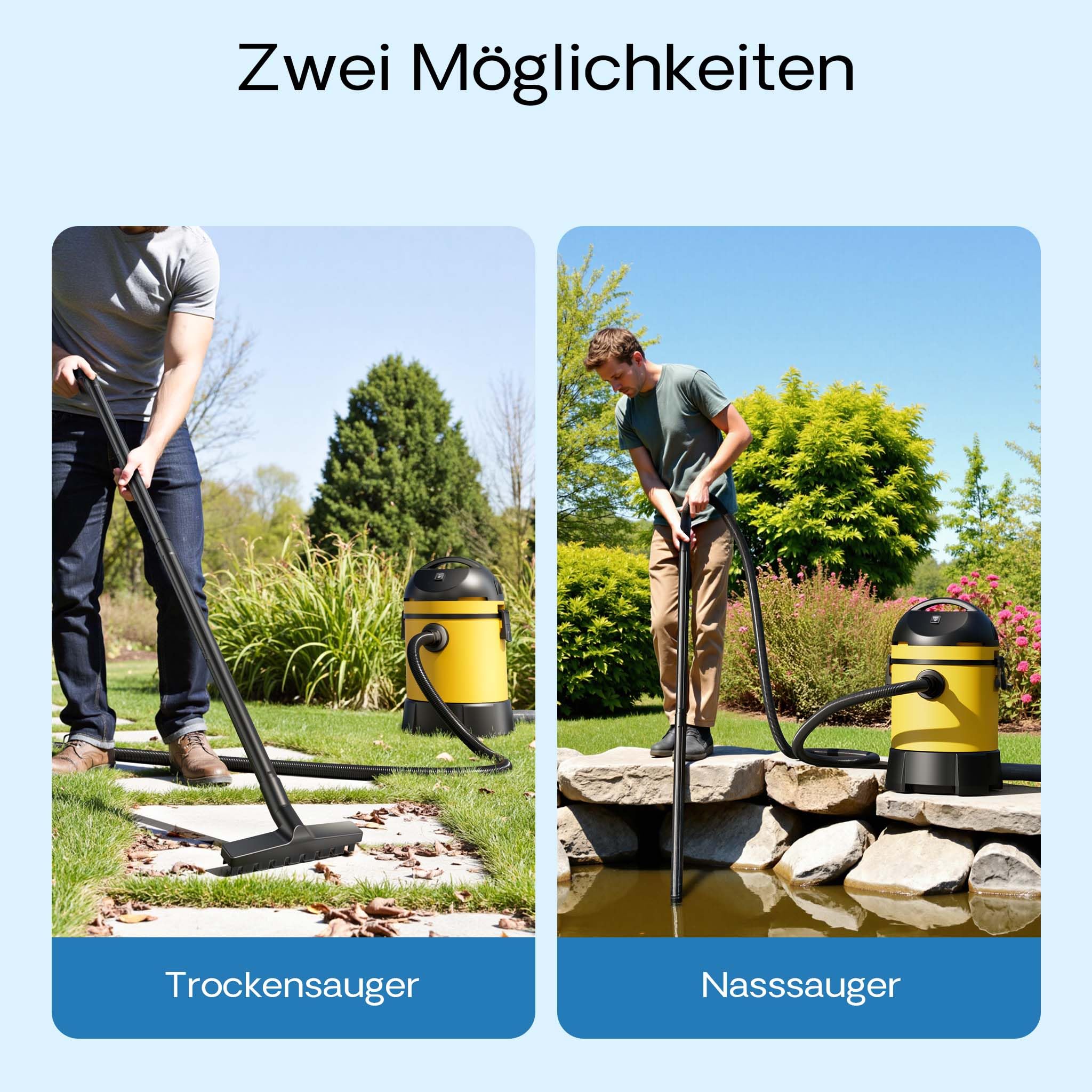 Wiltec Teichsauger 1400 W, 30 L Füllmenge, mit 2 Schläuchen, Poolsauger Schlammsauger Teichschlammsauger Nass Trocken Sauger mit Entleerungsautomatik