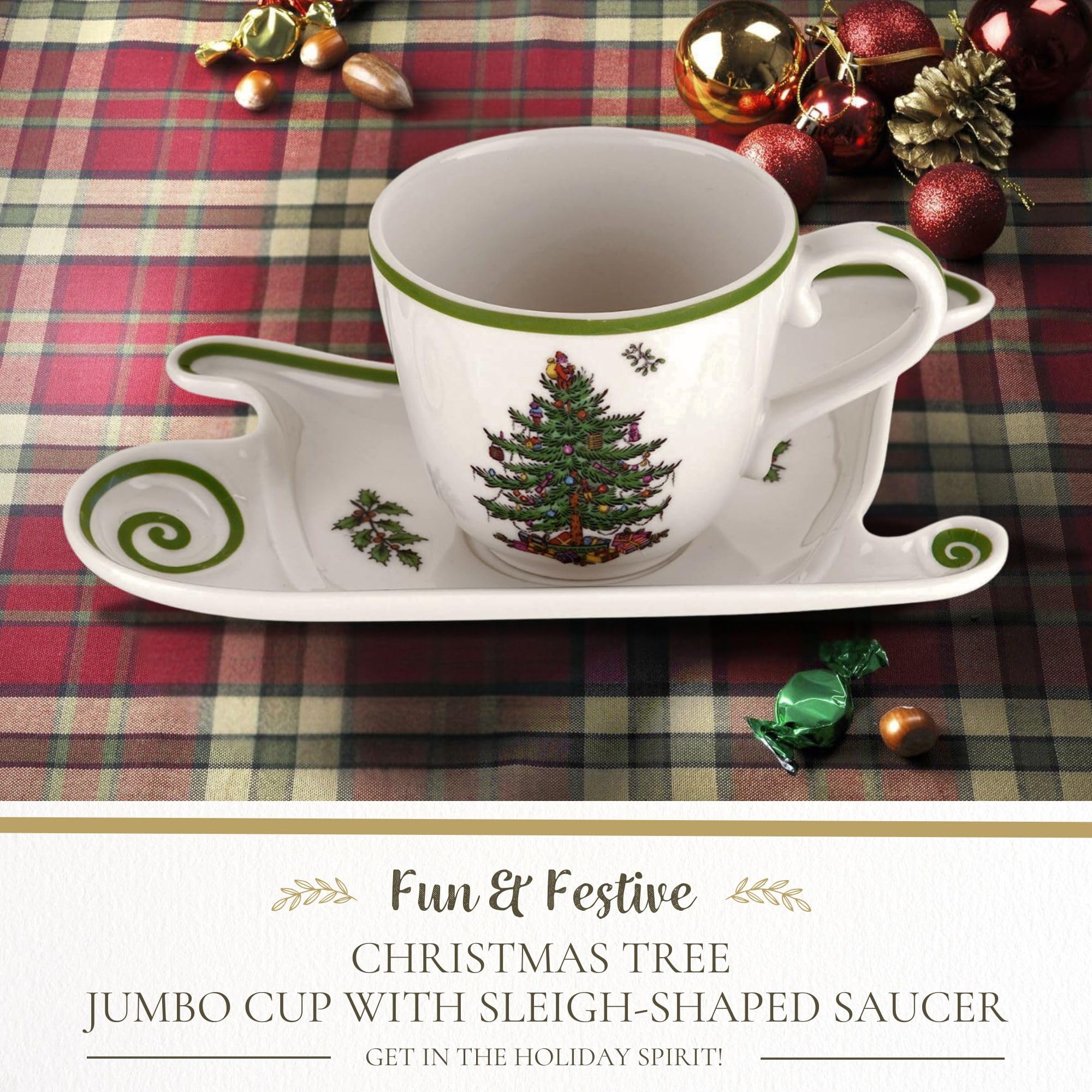 Spode Tazza da tè e piattino con albero di Natale, set di 4 (multicolore