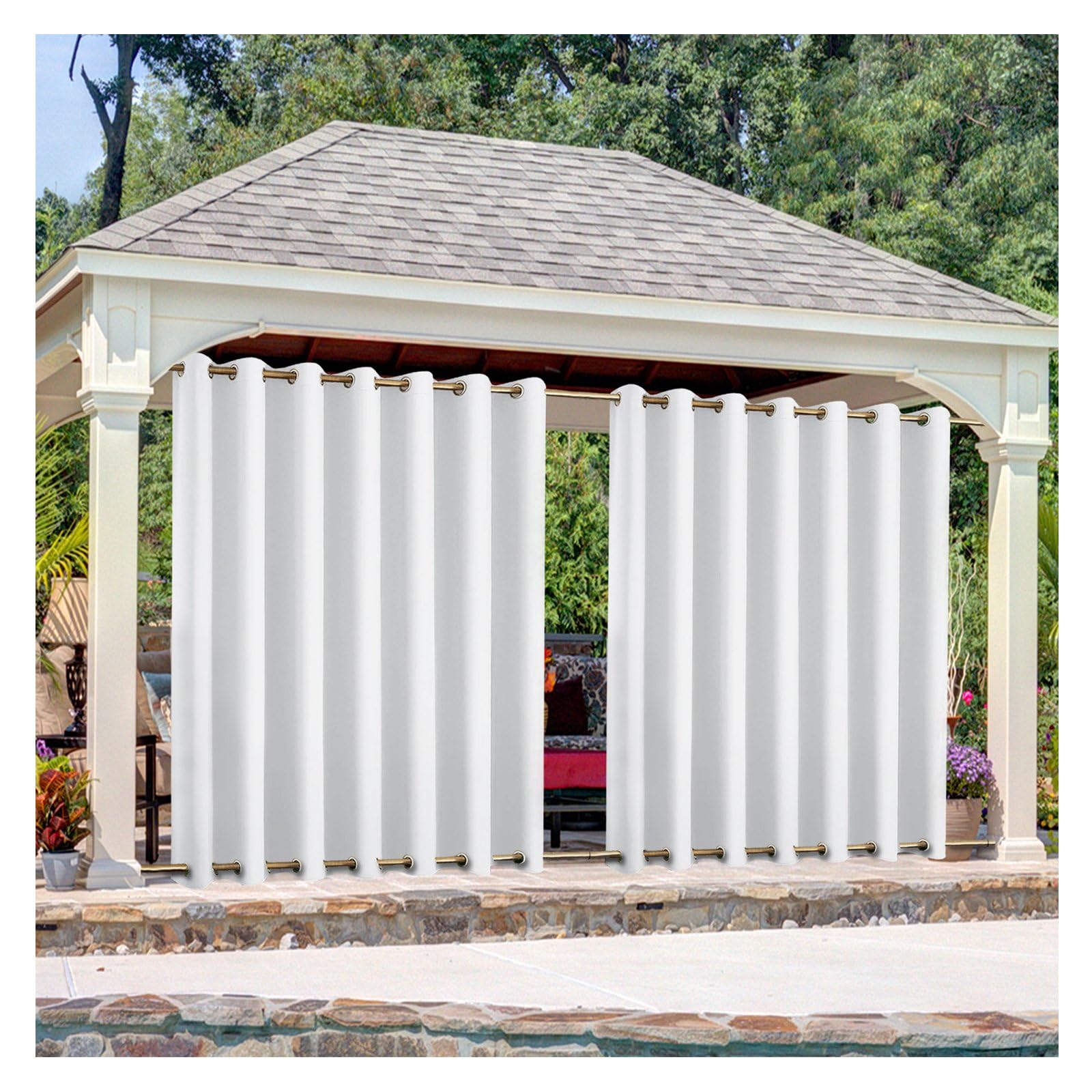 Mewkew Waterproof Outdoor Curtains for Patio W242×H133cm Windproof Blackout Curtains with Grommets on Top and Bottom, Curtain for Gazebo Porch Balcony, Customizable Sizes, 1 Panel — image 1