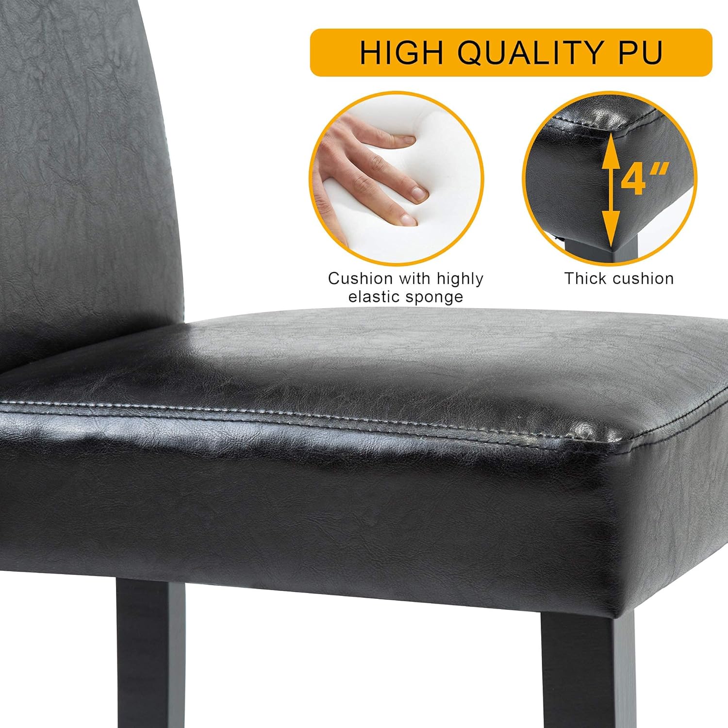 LSSPAID Dining Chairs Set of 6, Modern Stylish PU Leather Upholstered Parson Chair, Dining Room Chairs with Solid Wood Legs for Kitchen Living Room, Black