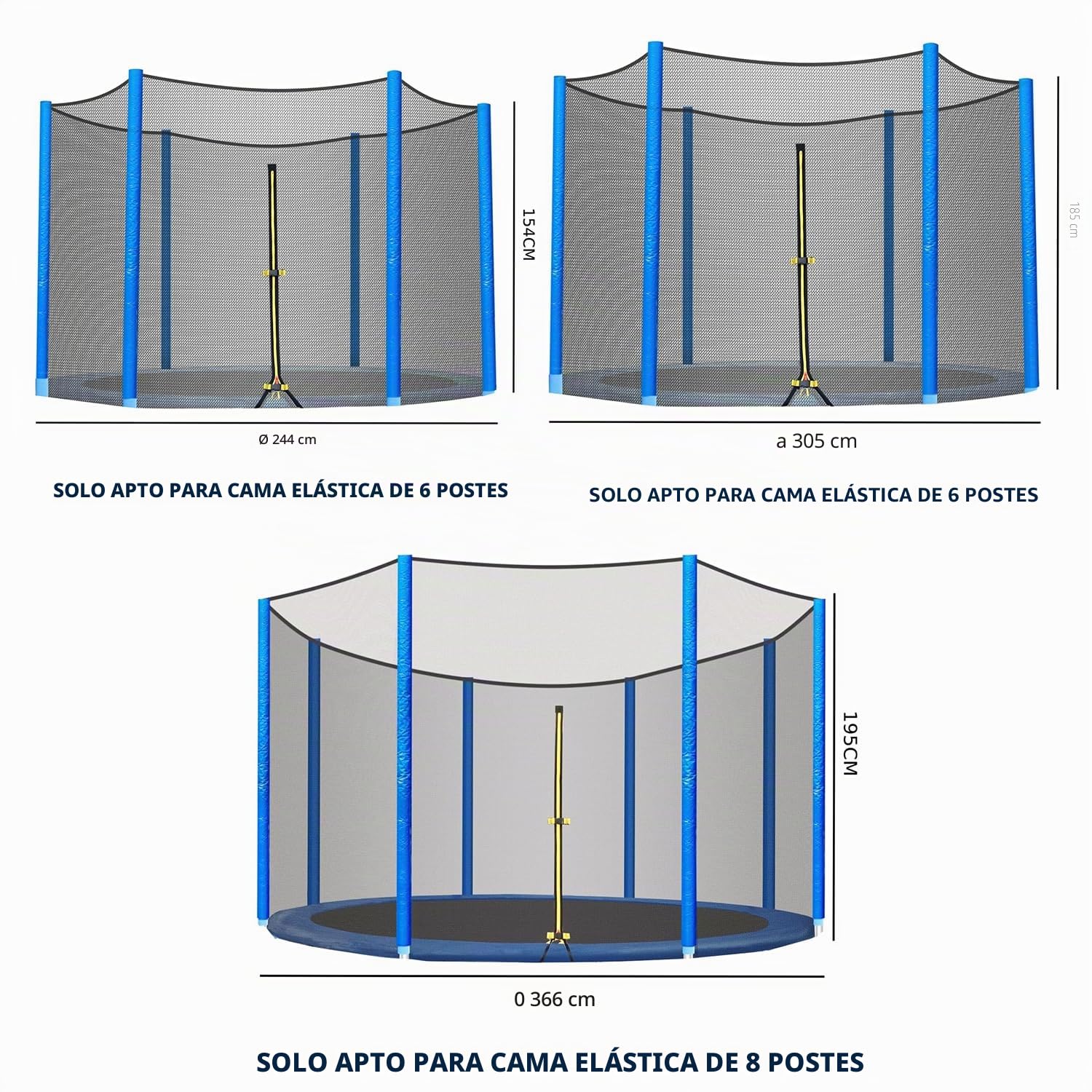 Red de Repuesto para Cama elástica, diámetro 244/305/306 cm, Red de Seguridad Resistente a los Rayos UV, Red de protección Redonda para Cama elástica de jardín