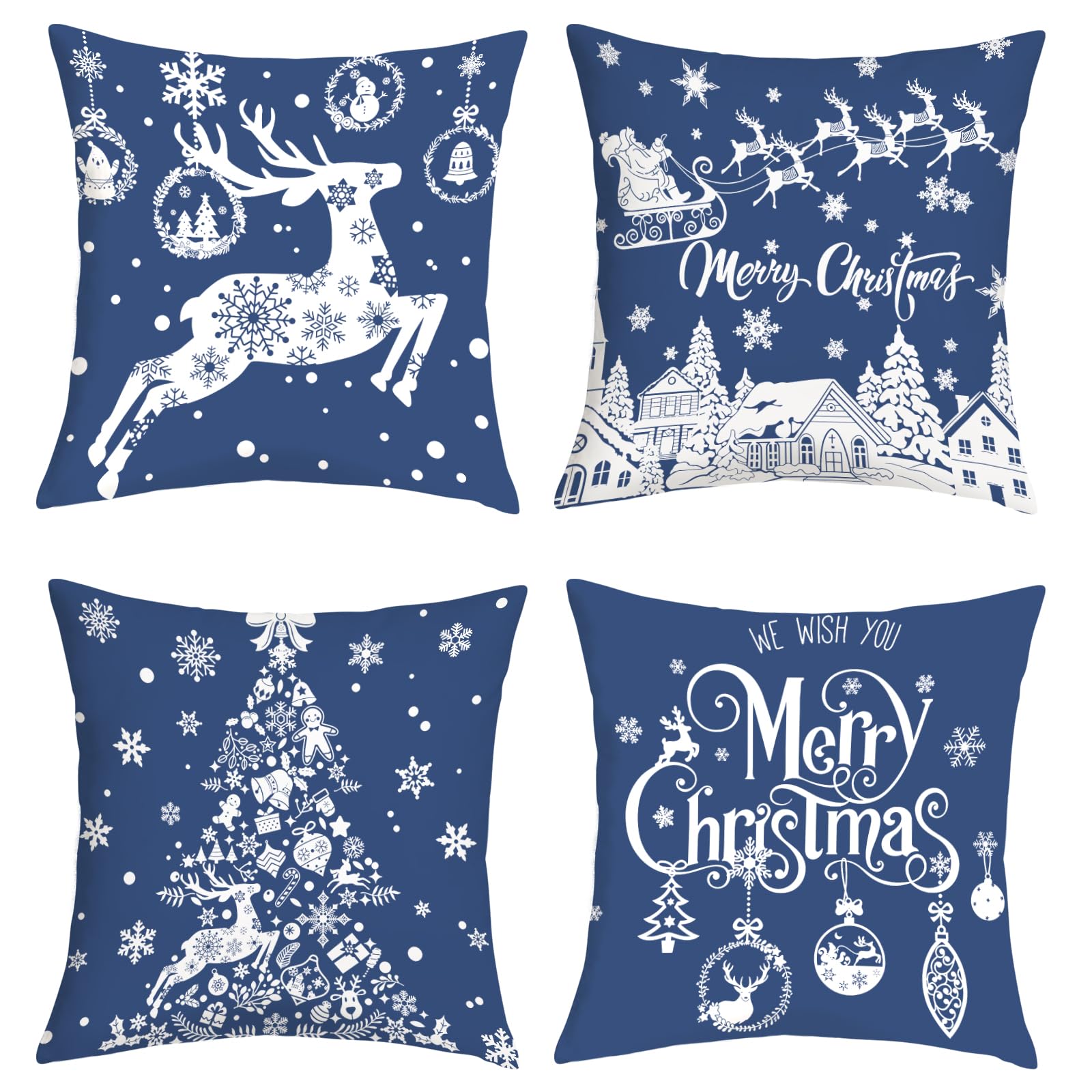 Joymaison 40x40 Pack of 4 Xmas Tree Reindeer Throw Pillow Cushion Covers
