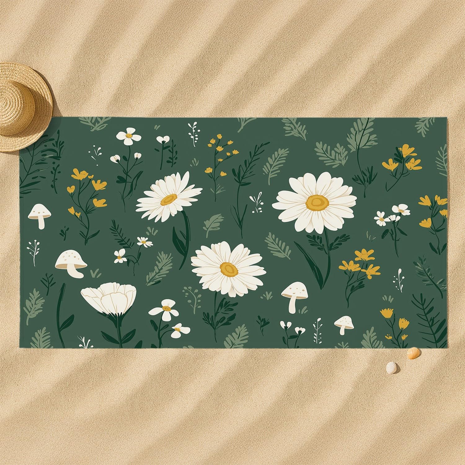 Drap de Plage Anti Sable Sechage Rapide 200 cm x 100 cm Vintage Campagne Serviette de Plage Microfibre Campagne Scandinave Chaleureux Frais Plantes Fleurs Absorbante Super Couverture de Plage