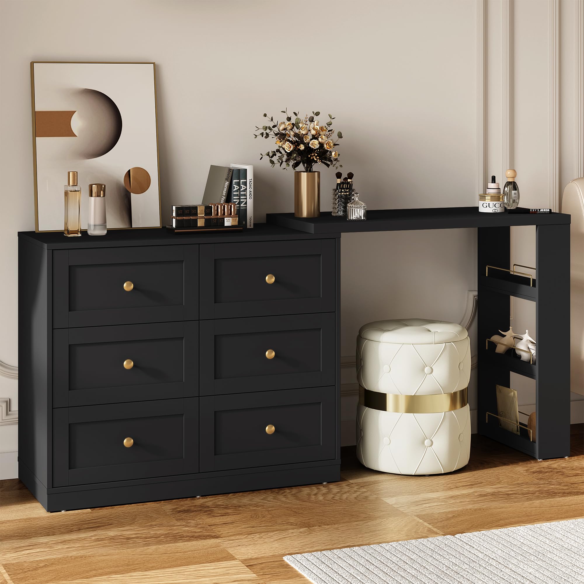 desk and dresser combo Valeo with by San Giacomo Imagine swiveling it to your side while doing your morning makeup FUFU&GAGA 6-Drawer L-Shaped Dresser with