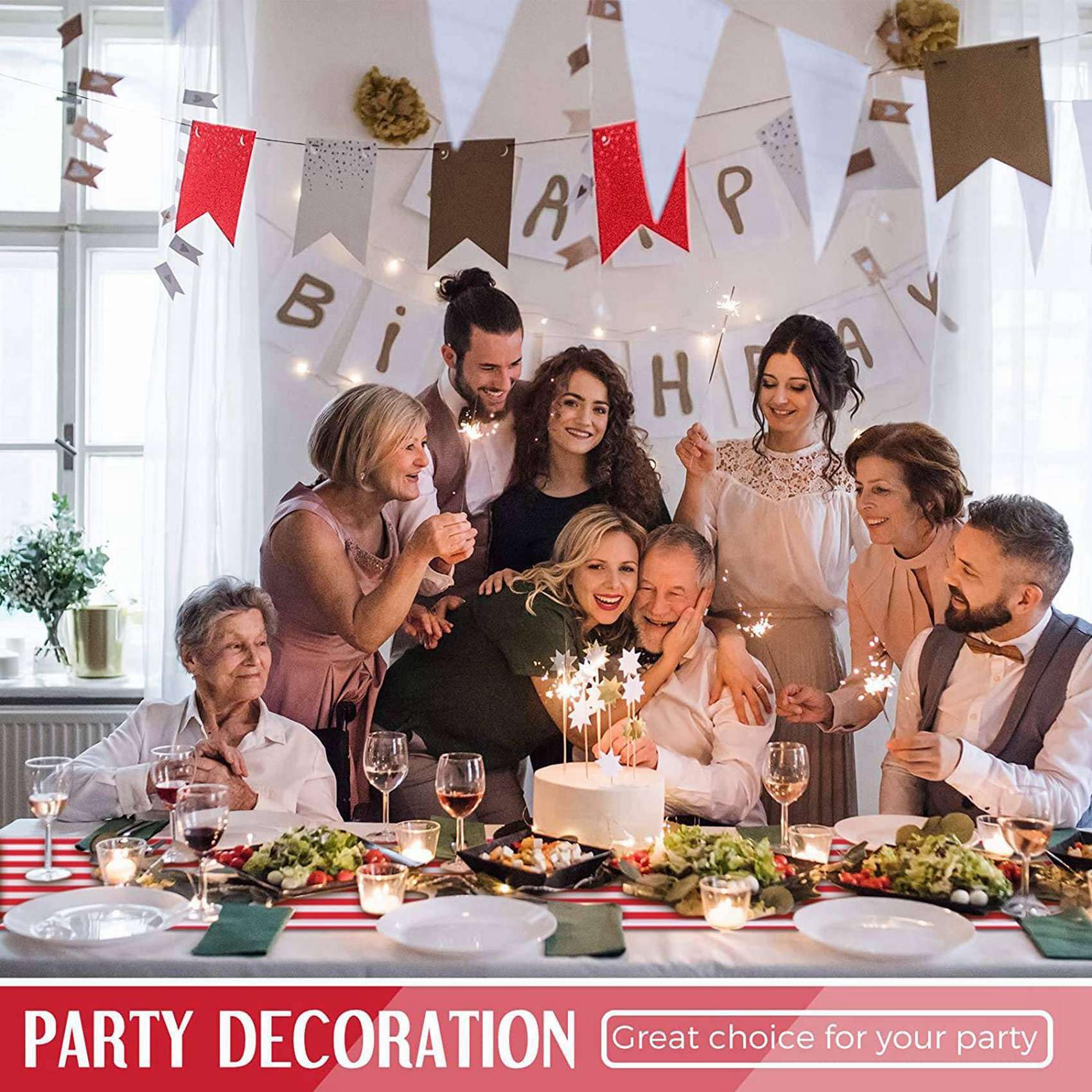 Lot de 18 chemins de table rayés en polyester - Décoration de table de mariage - Rouge et blanc - 12 x 108 cm