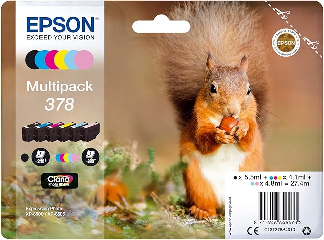 Epson 378 Squirrel Genuine Multipack, 6-colours Ink Cartridges, Claria Photo HD Ink