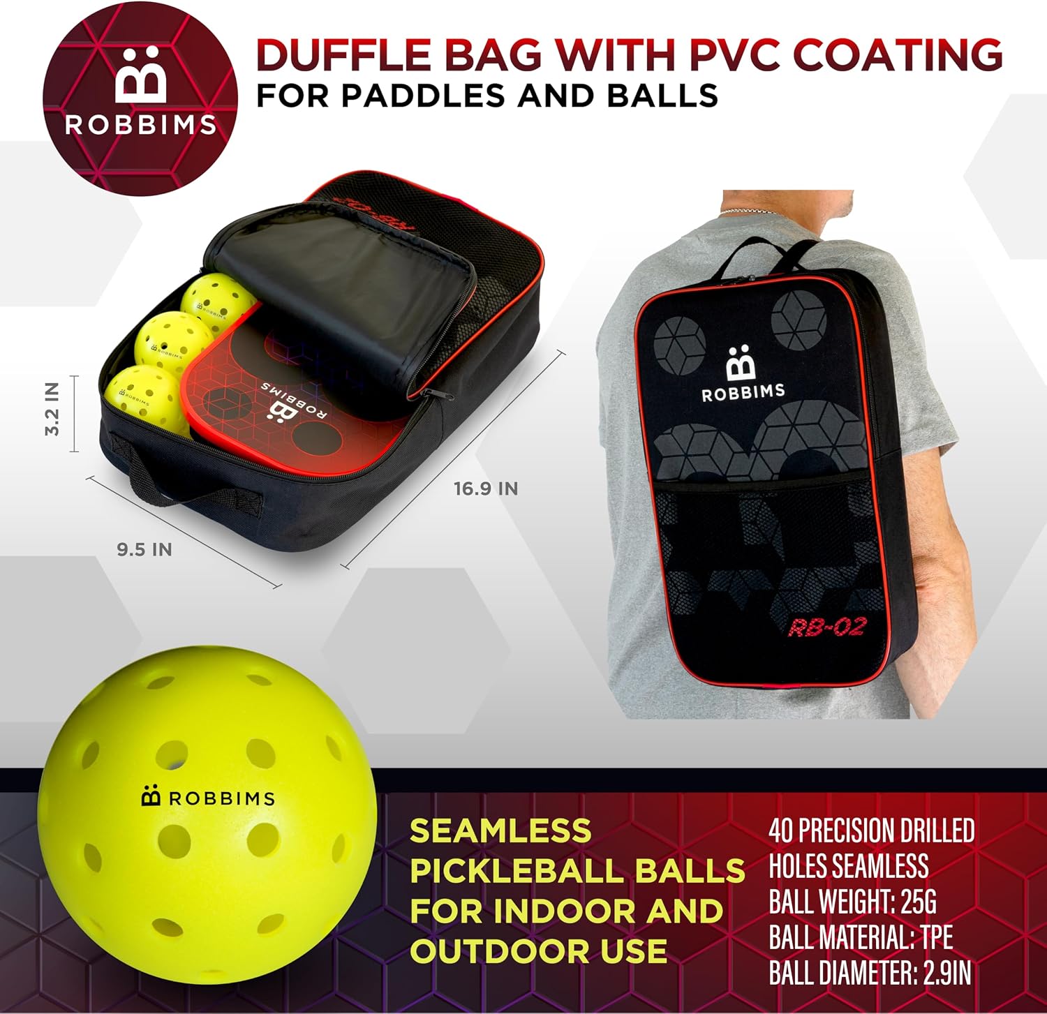 Pickleball Paddles Set of 4 – Carbon Fiber, USA Pickleball Approved, High Spin, Lightweight Performance – Includes Balls & Carry Bag – ROBBIMS RB-02