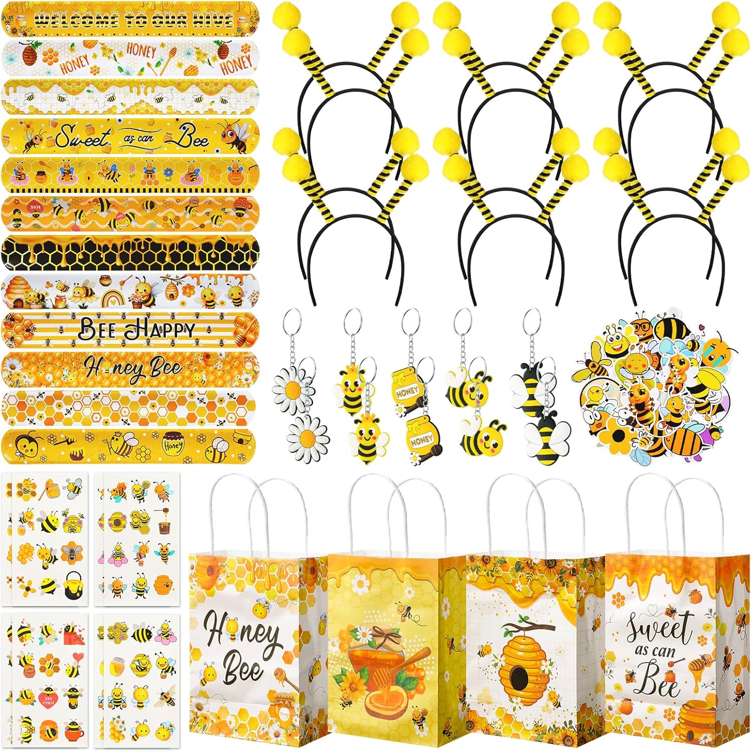 Vanblue 110 Pcs Bee Party Favors Themed Birthday Decorations Honey Bee Party Supplies Gift Bags for Classroom Decorations Class Reward Gift Prizes Goodie Bag Stuffers