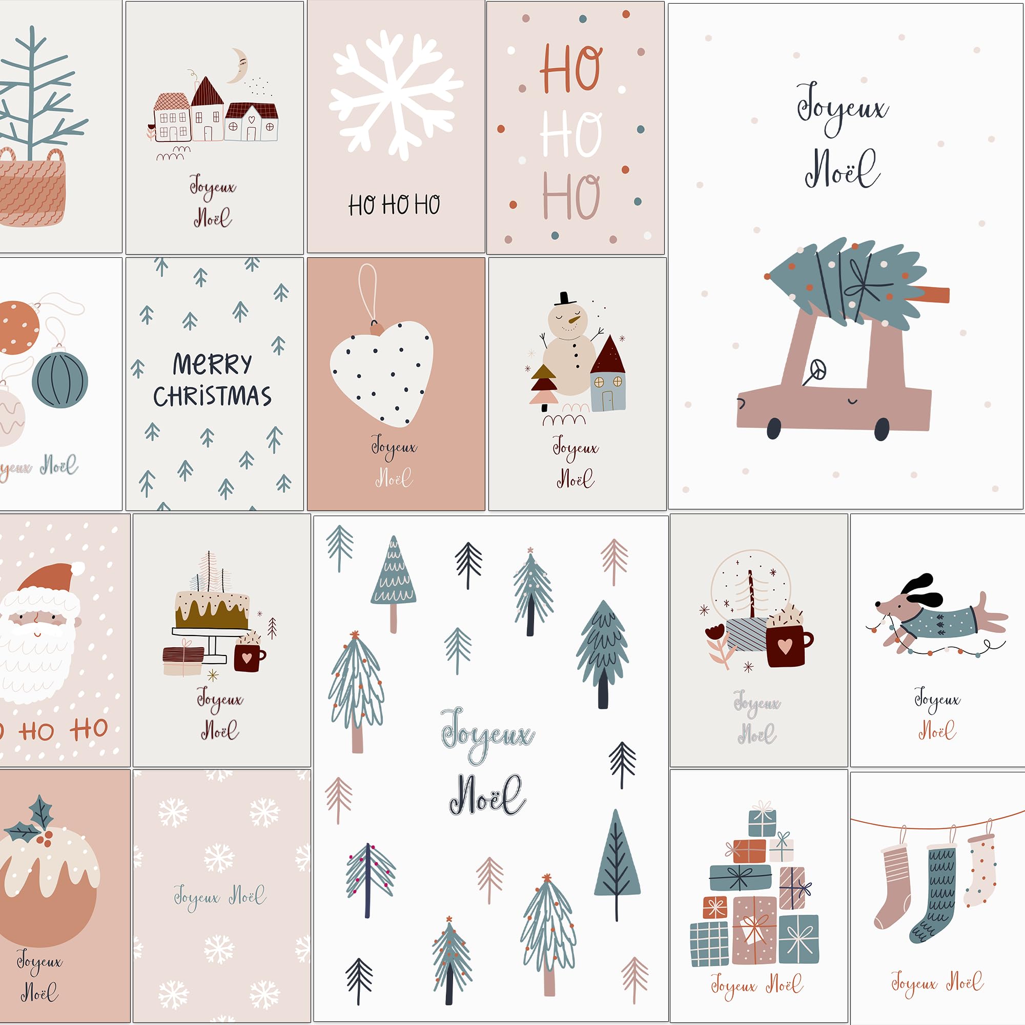 Cartes de Noël avec enveloppe Set de 30 pièces - En français - A6 cartes pliables