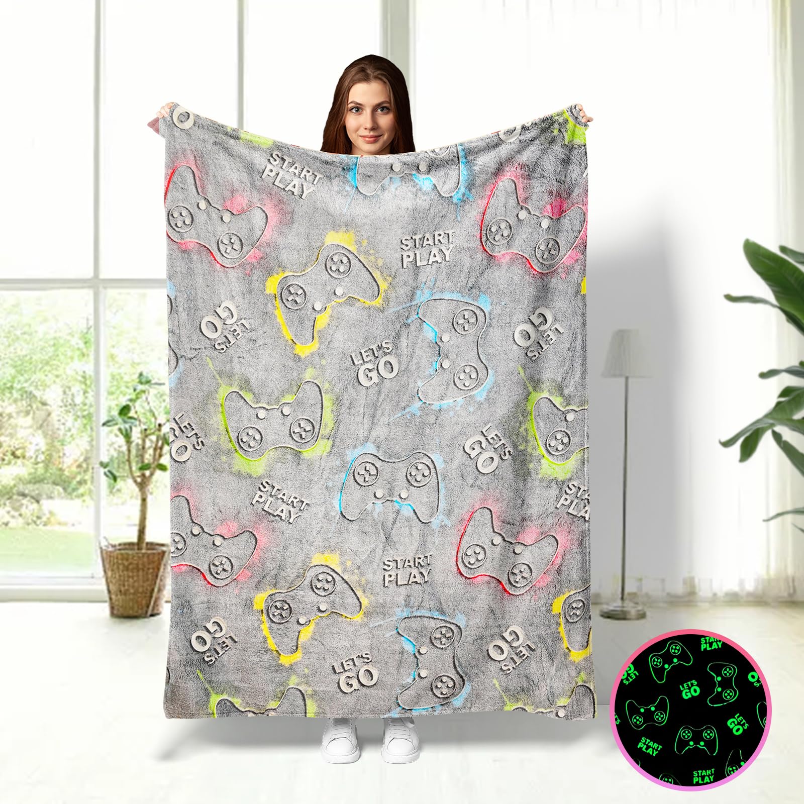 Coperta luminosa al buio, regalo per ragazze, coperta luminosa per bambini e adulti, coperta in flanella morbida e accogliente per bambini, decorazione di compleanno per camera da letto