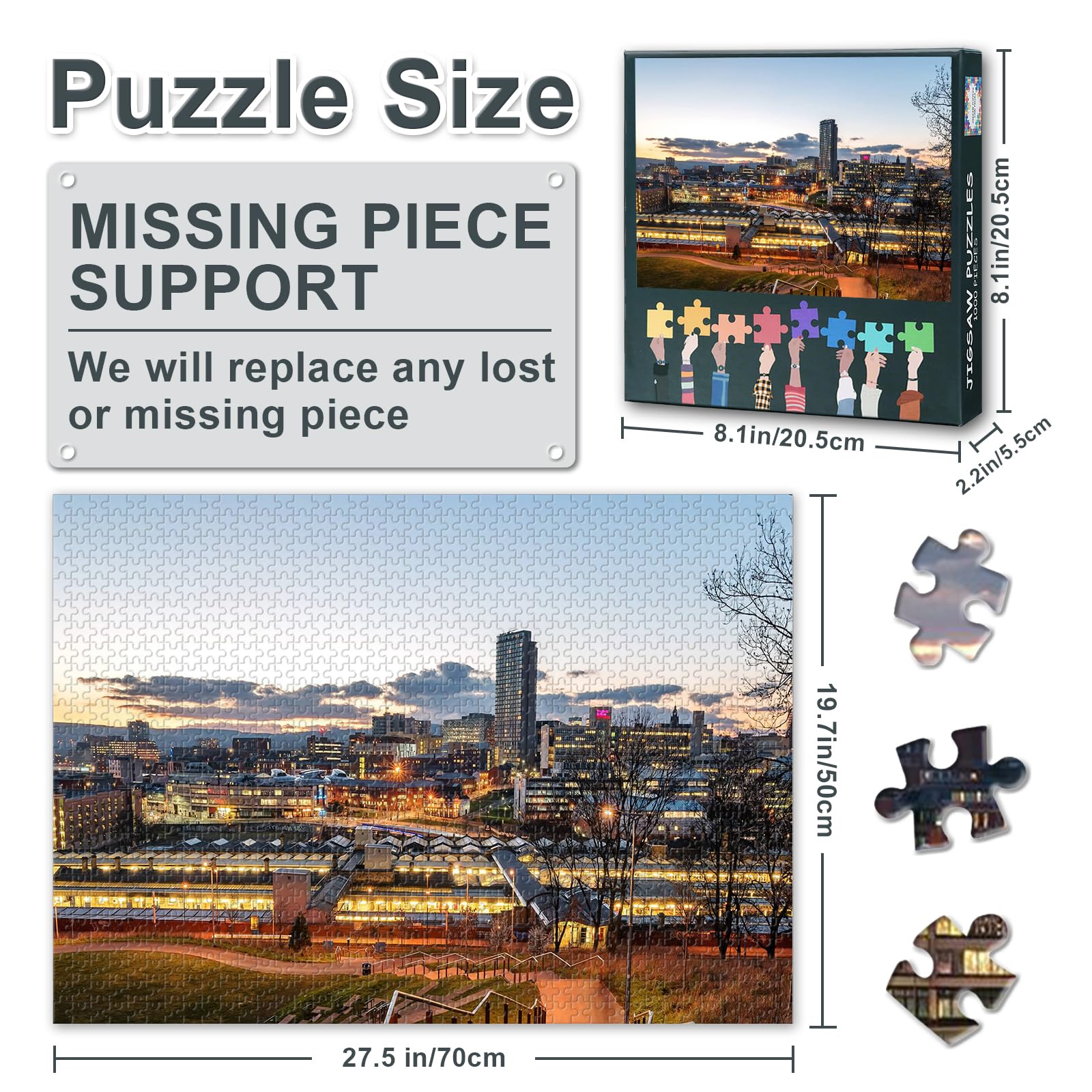 Sheffield UK Skyline Jigsaw Puzzle 1000 Pieces for Adults Urban Landscape Cityscape Puzzle Modern City Painting Artwork Home Decor Wall Challenge 27.5x19.7 Inch - Image 3