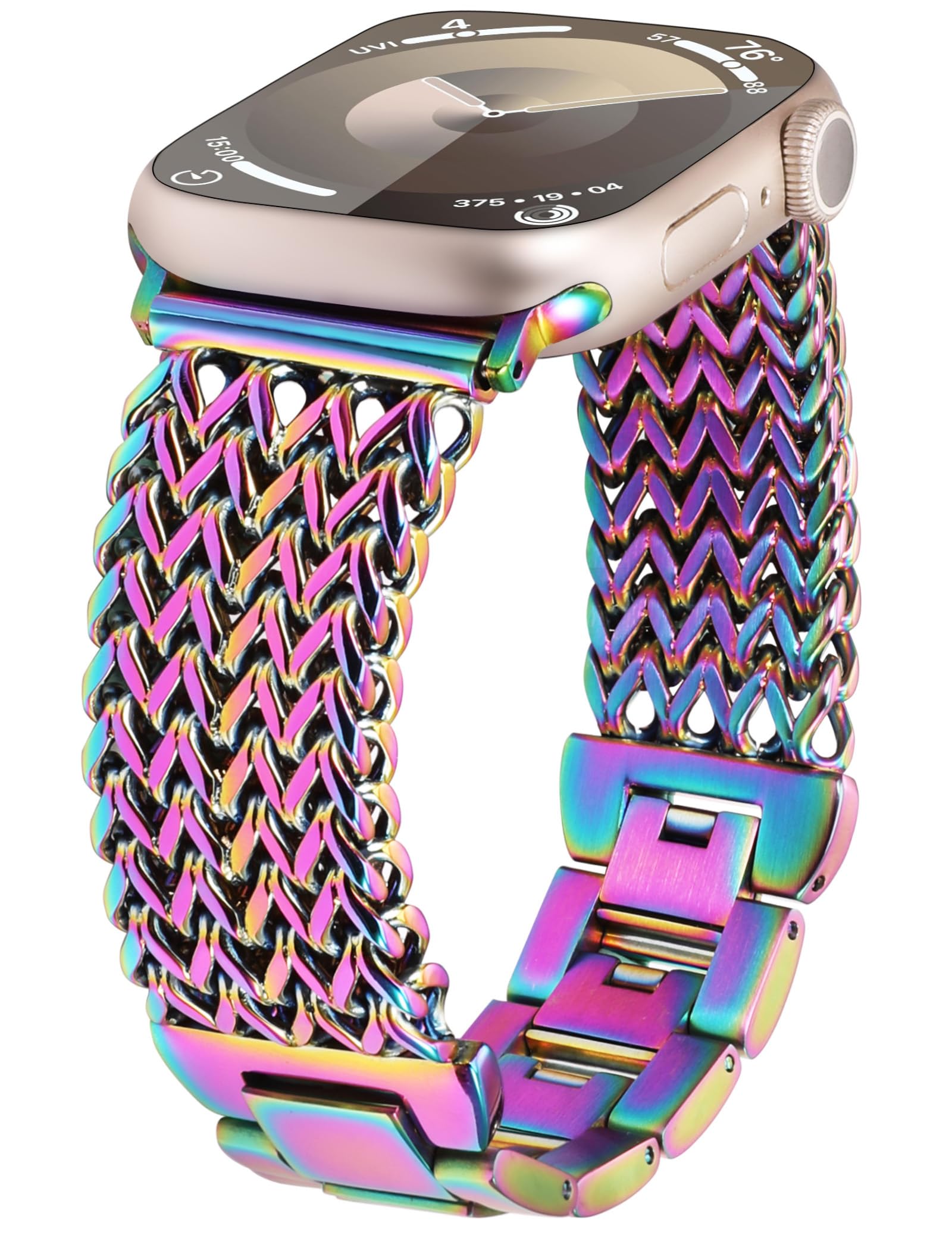 Minyee Compatible with Apple Watch Band 41/40/38/44/45/46/49/42mm Women, Dressy Stainless Steel Metal Adjustable Chain Strap Link Bracelet Wristband