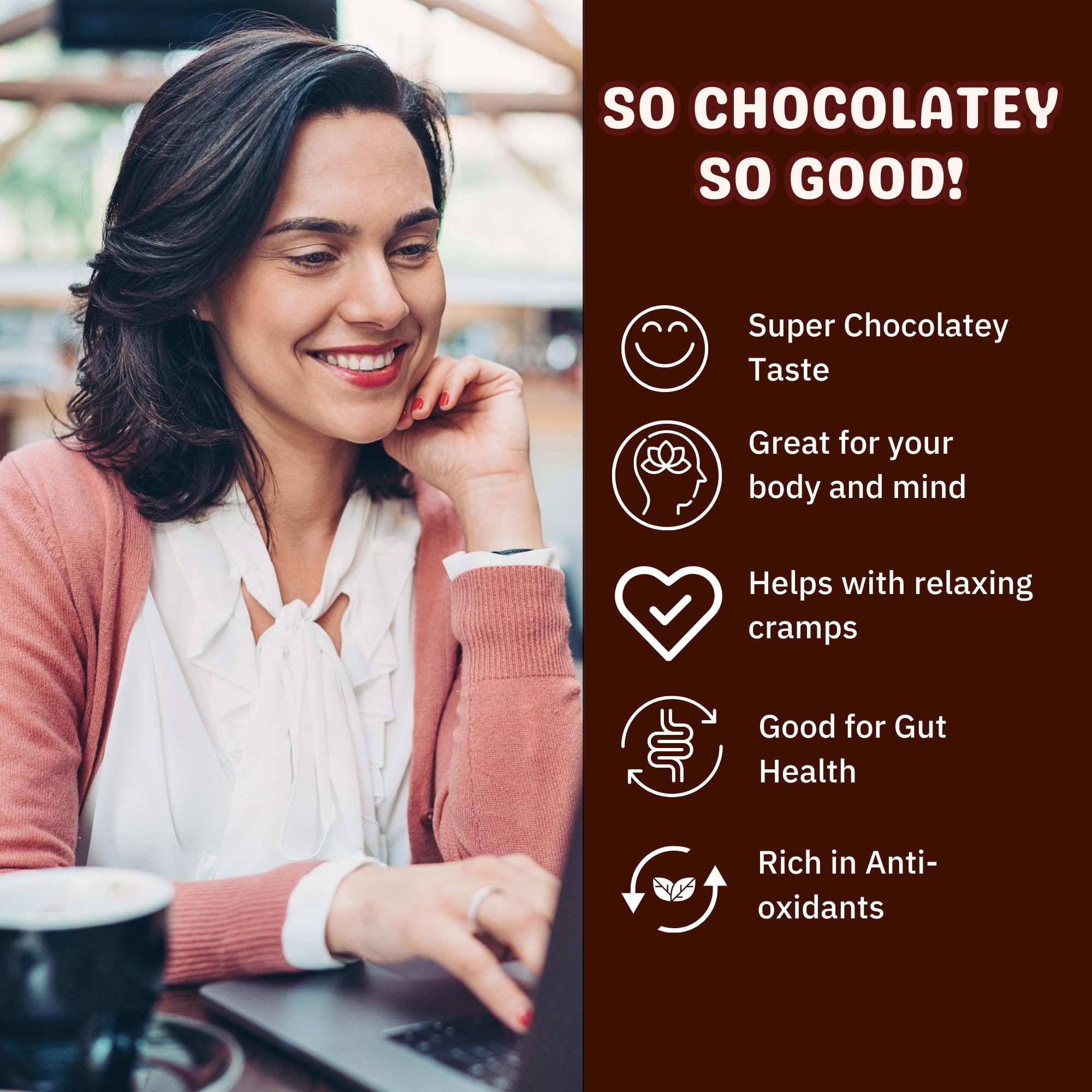 Chocoa Classic Dark: Healthy Hot Chocolate Powder (20-25 Cups)| 65% Premium Cocoa Powder| 50% less sugar| Guilt Free Drinking Chocolate Powder for Milk Mix - Image 7 thumbnail