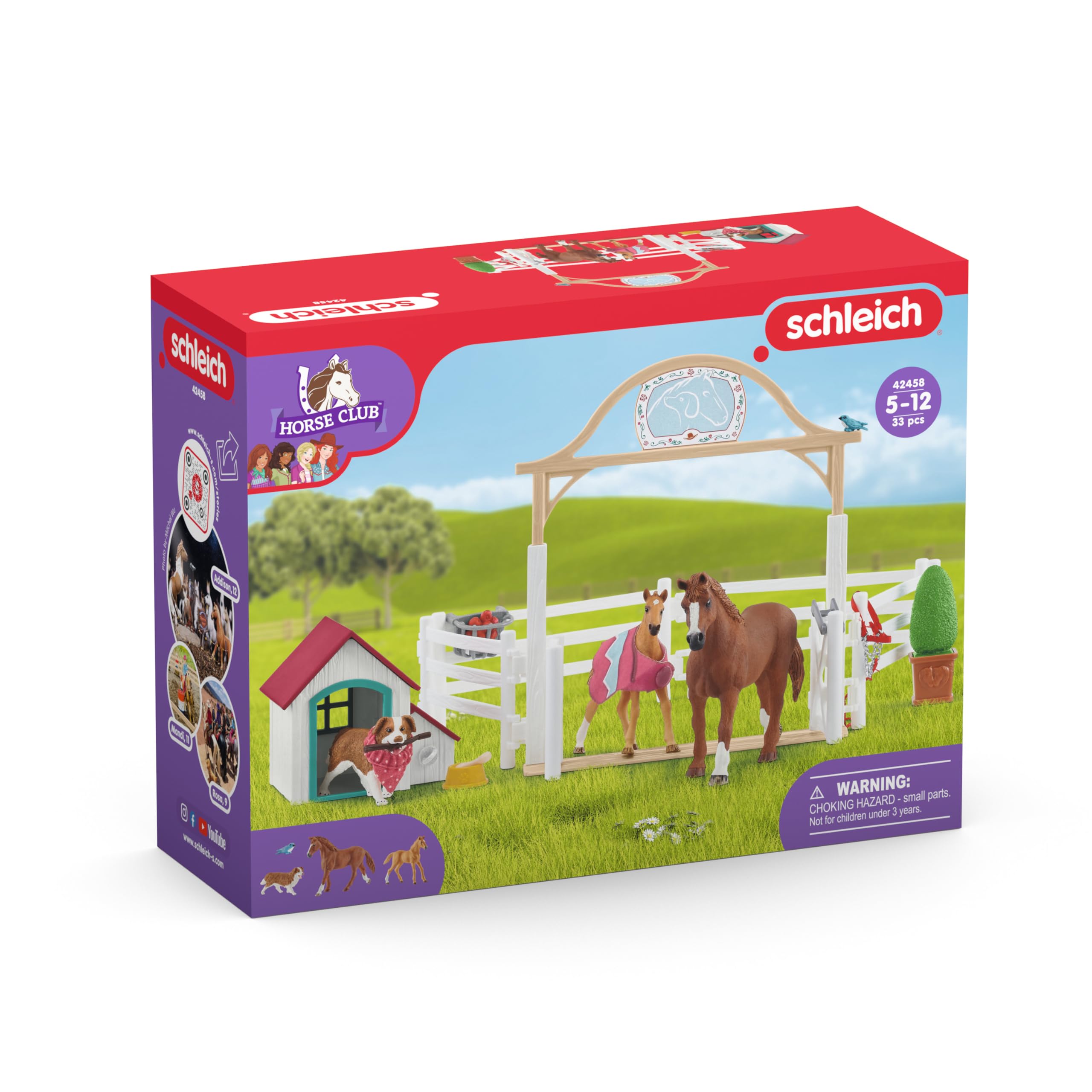 Schleich Horse Club | Hannahs Gastpferde mit Hündin Ruby 42458 | 33 Teile | Spielset ab 6 Jahren | Set mit Figuren, vielen Funktionen und zahlreichem Zubehör | detailgetreues Pferdespielzeug