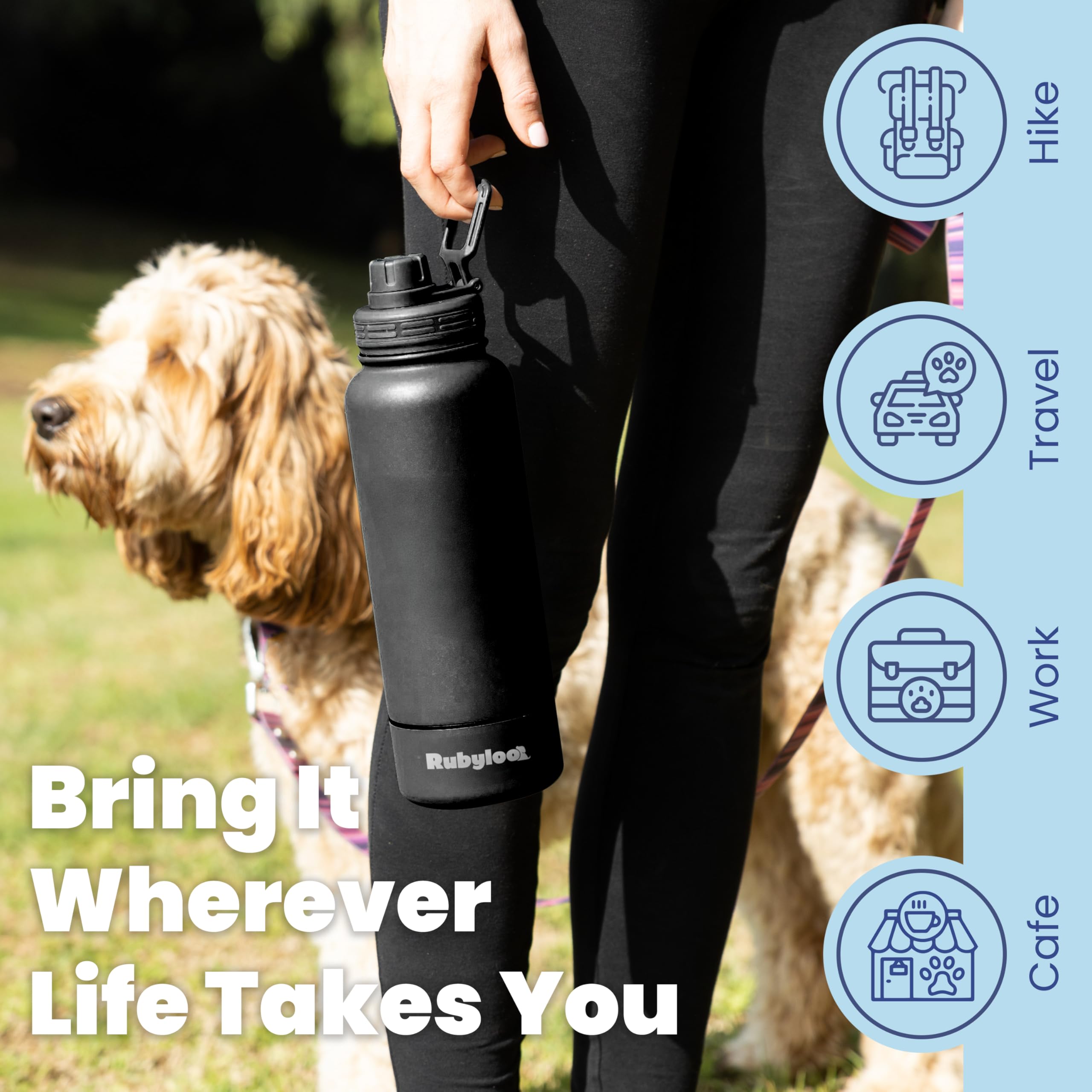Dog Water Bottle for Dog Lovers - 32 oz Stainless Steel Double Wall Insulated Water Bottle with 8 oz Detachable Bowl on Bottom for Doggy Mom & Dad for Hiking, Walks, Travel - Black - image 2